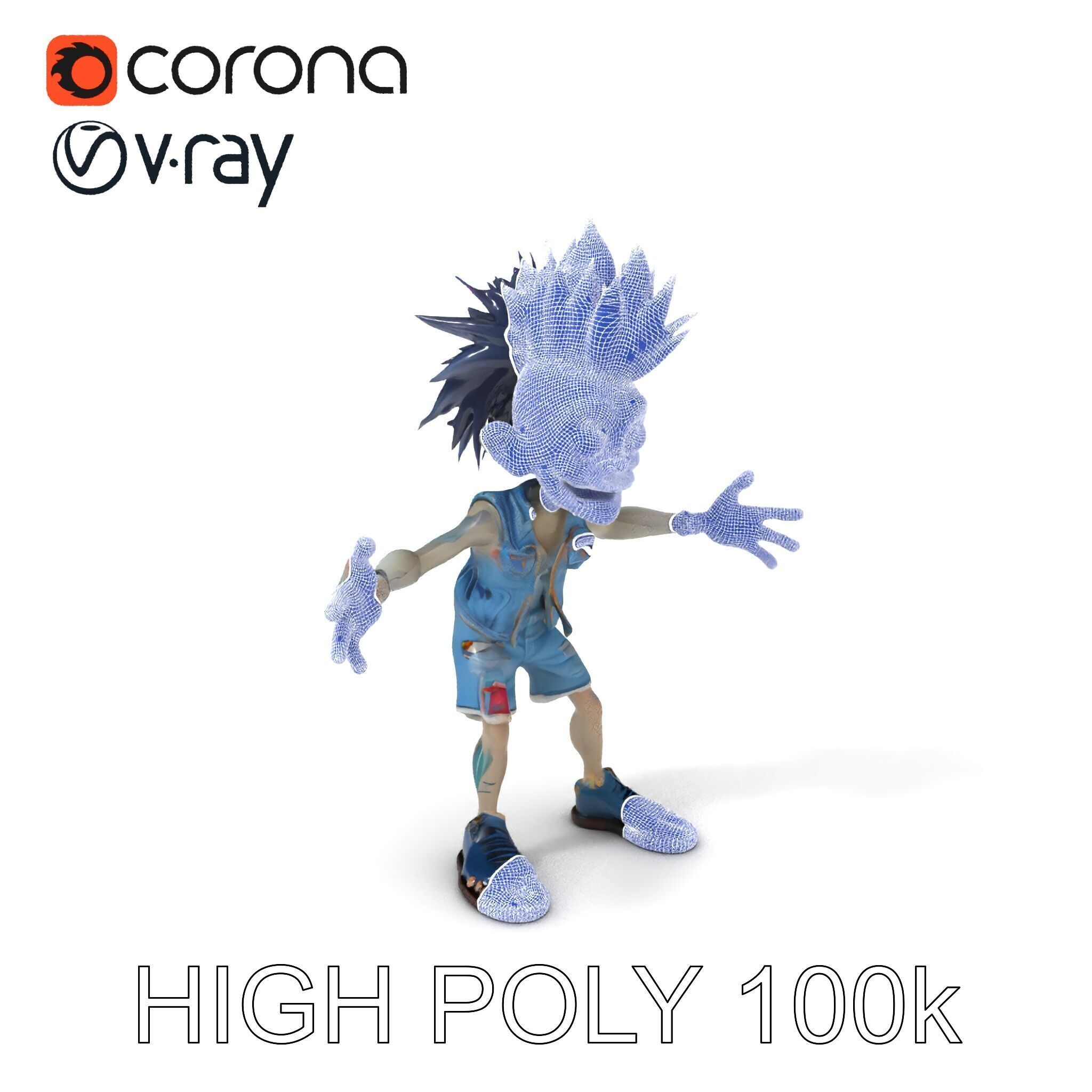Zany Zombie Punk with Spiky Hairstyle and Denim Outfit D Model Low-poly 3D model_3