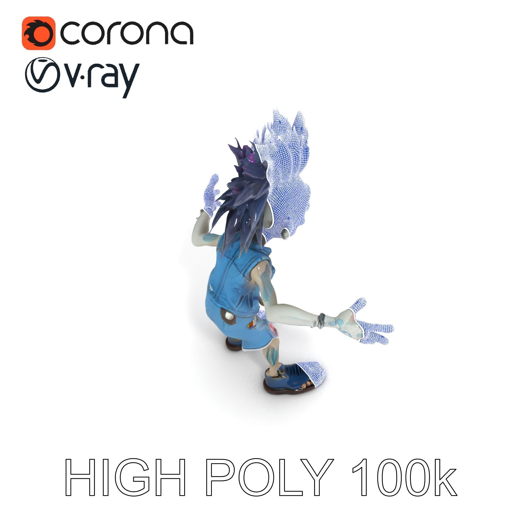 Zany Zombie Punk with Spiky Hairstyle and Denim Outfit D Model Low-poly 3D model_19