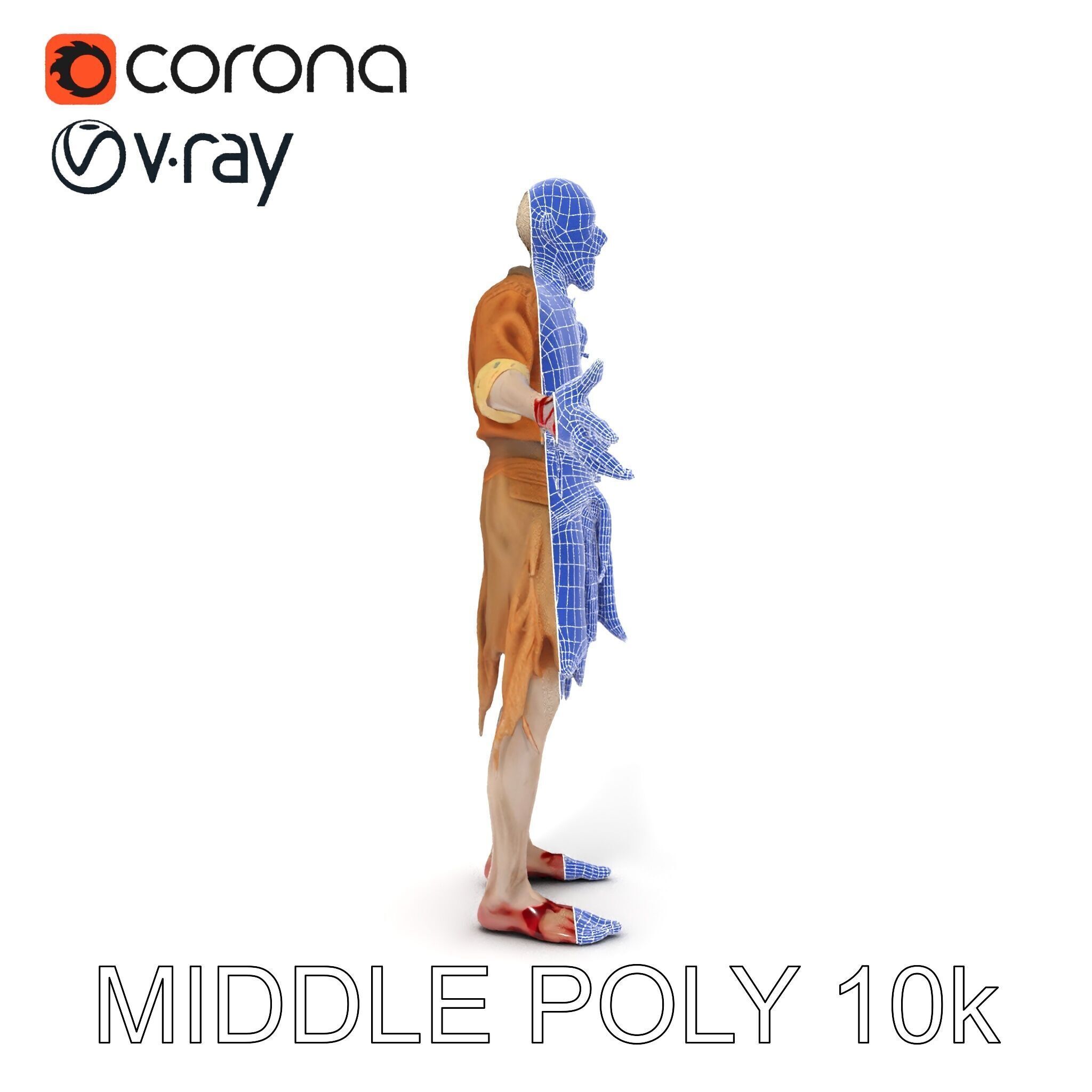 Zombie Sharman D Model with Mixamo Compatible Rigging Low-poly 3D model_6