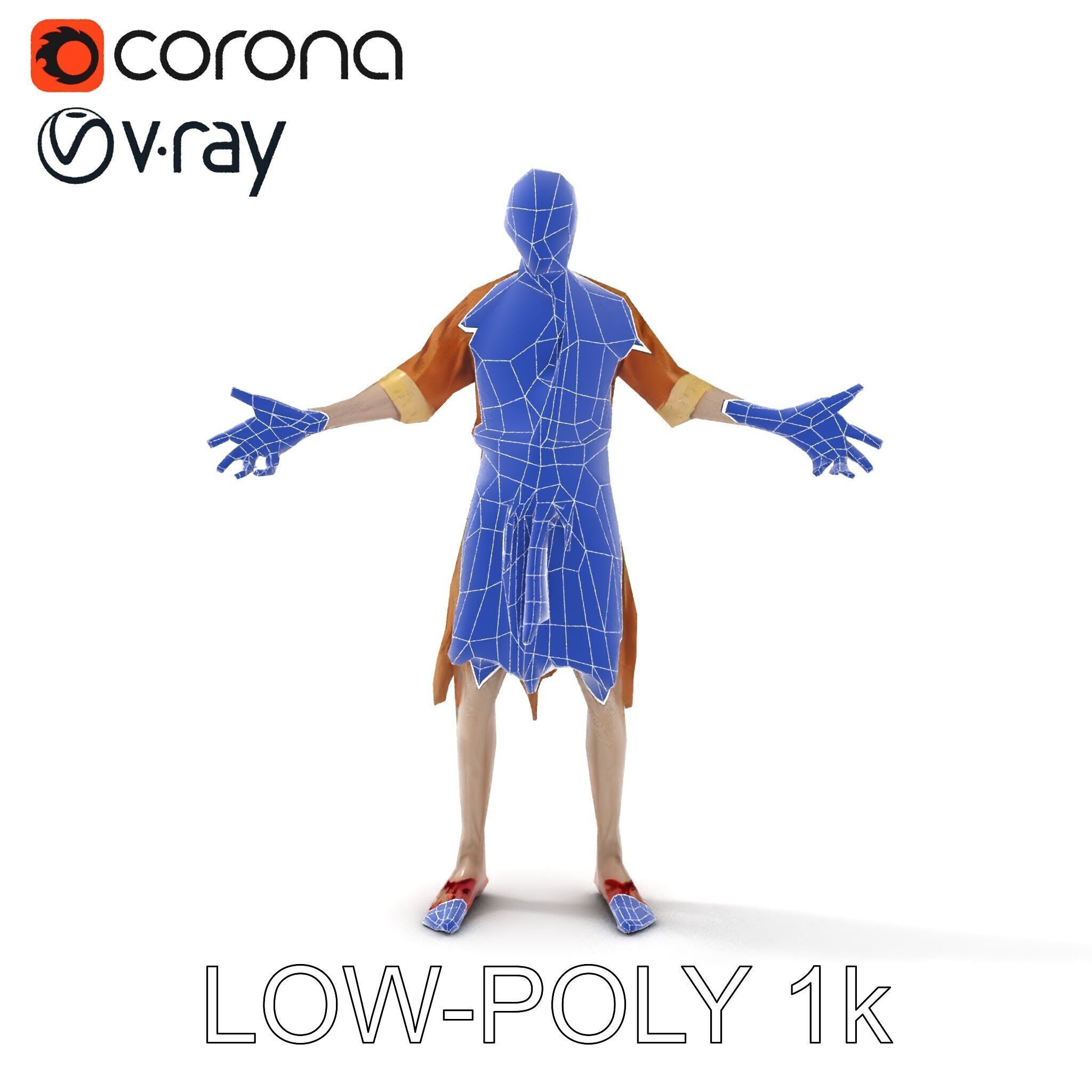 Zombie Sharman D Model with Mixamo Compatible Rigging Low-poly 3D model_23