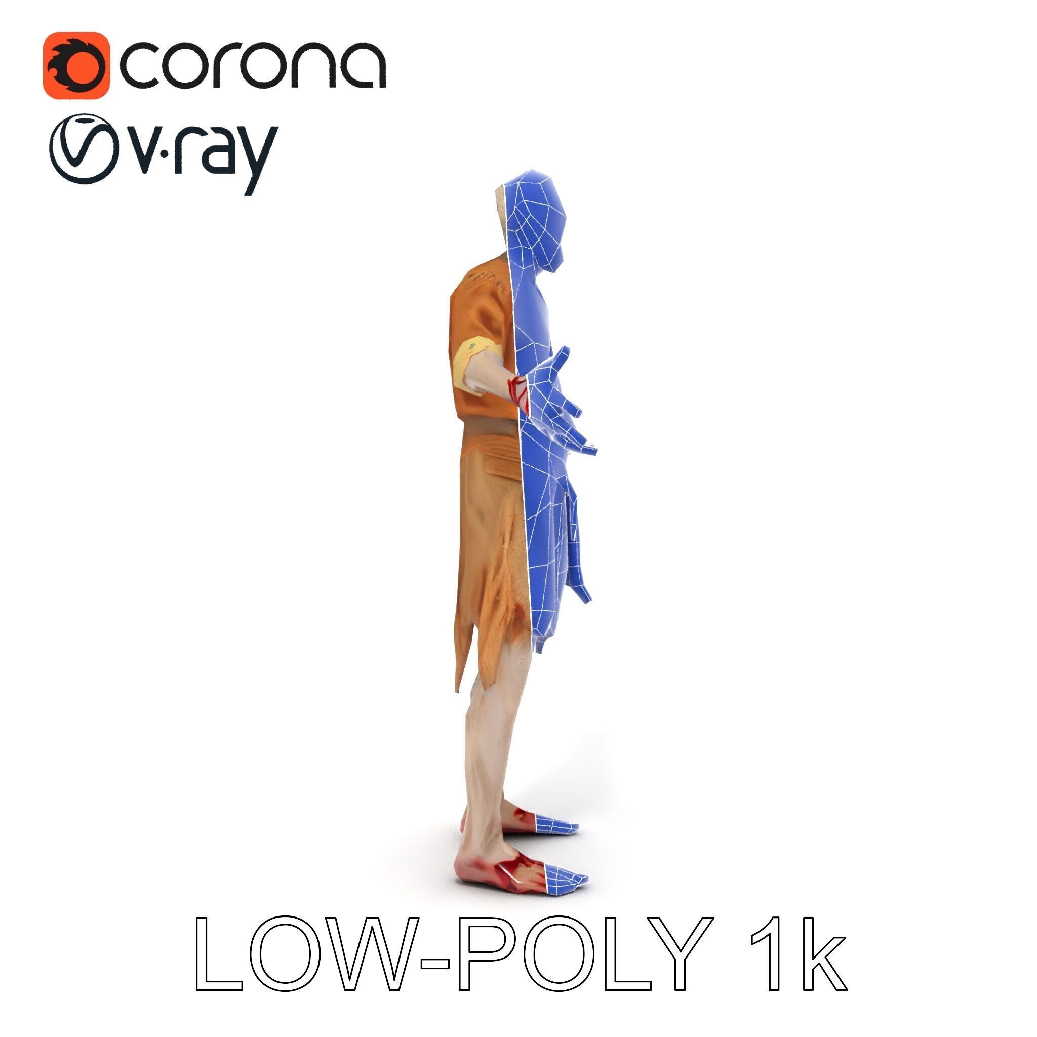 Zombie Sharman D Model with Mixamo Compatible Rigging Low-poly 3D model_21