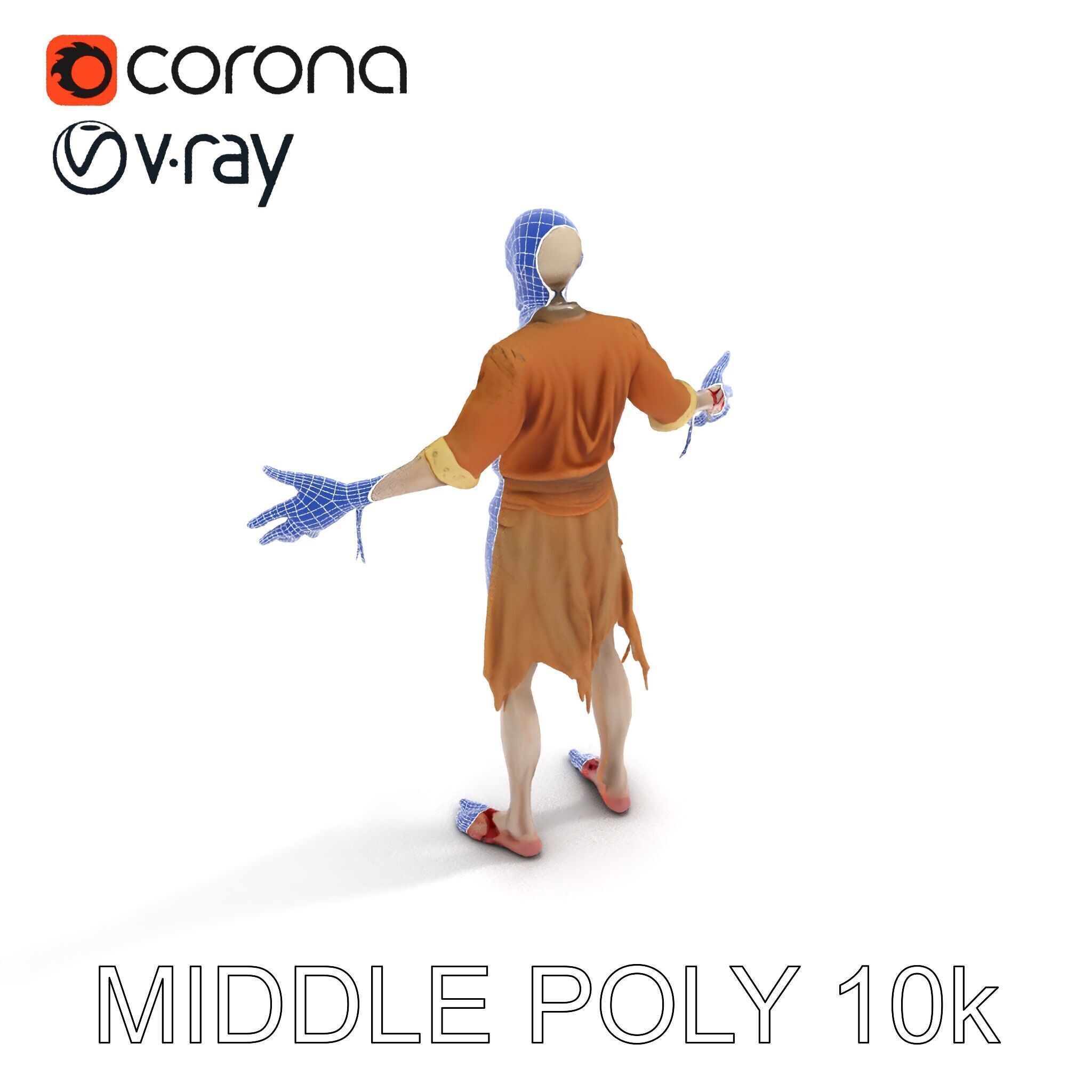 Zombie Sharman D Model with Mixamo Compatible Rigging Low-poly 3D model_9