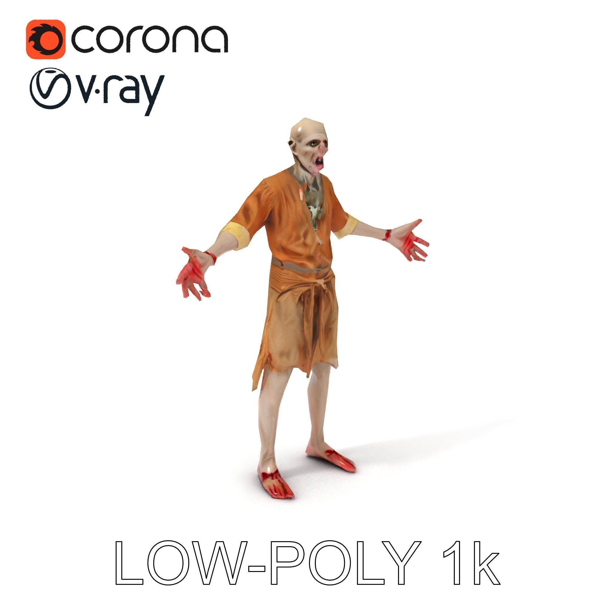 Zombie Sharman D Model with Mixamo Compatible Rigging Low-poly 3D model_29