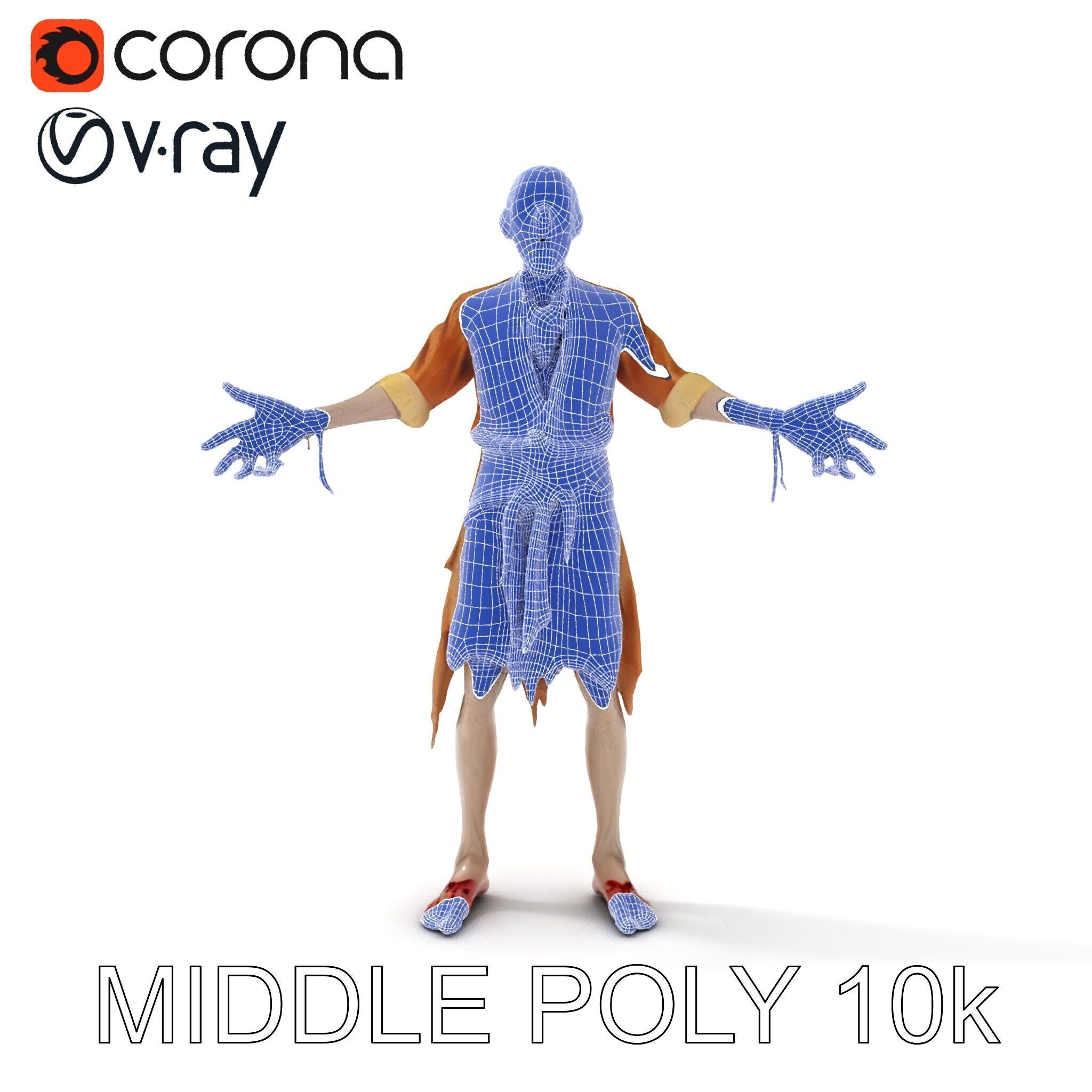 Zombie Sharman D Model with Mixamo Compatible Rigging Low-poly 3D model_30