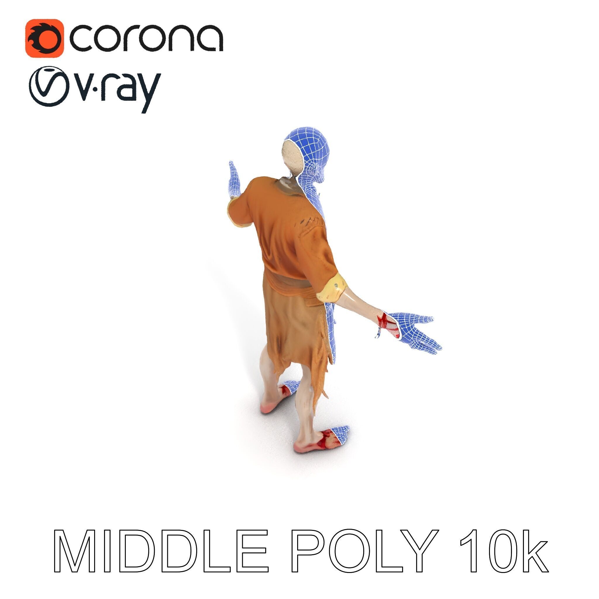 Zombie Sharman D Model with Mixamo Compatible Rigging Low-poly 3D model_36