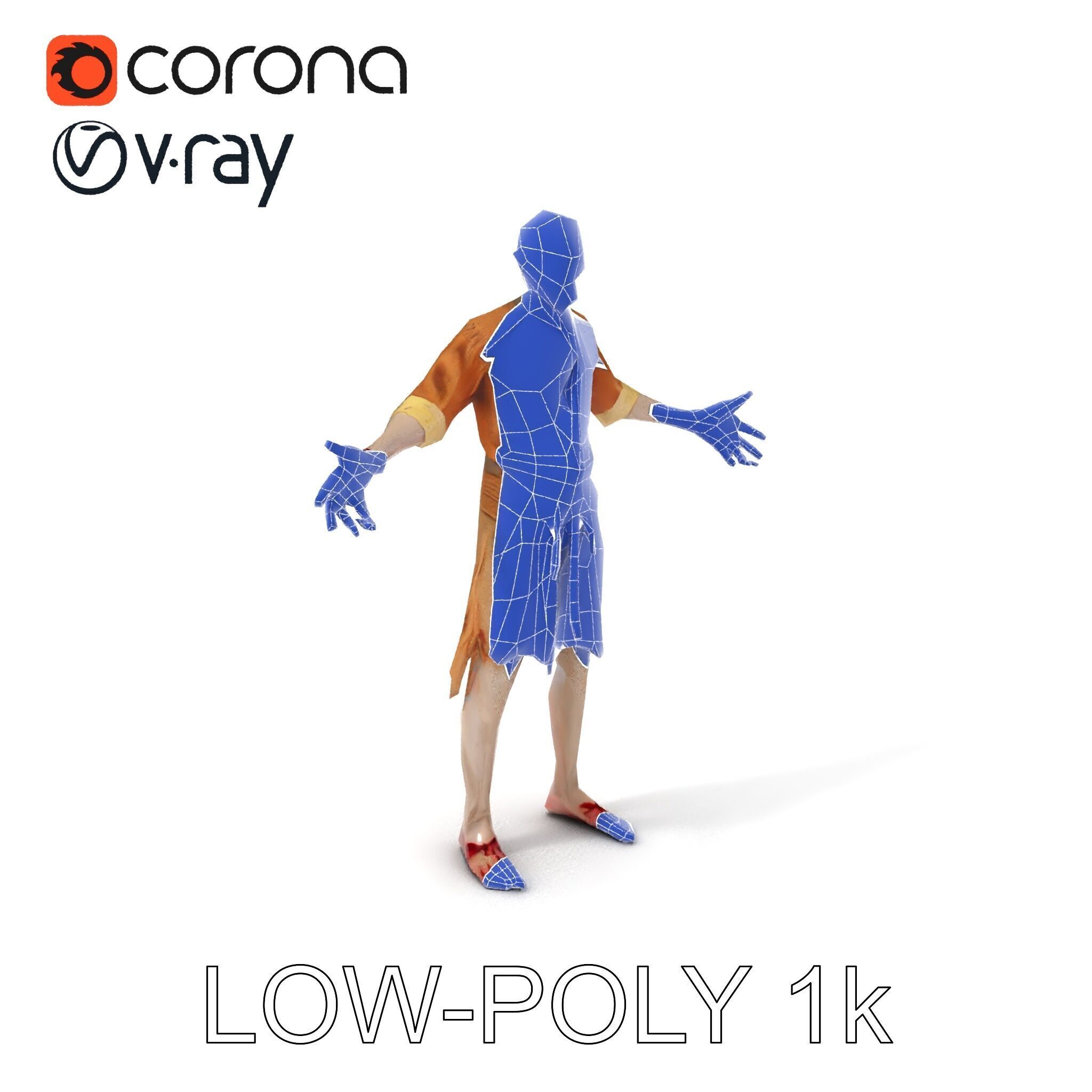 Zombie Sharman D Model with Mixamo Compatible Rigging Low-poly 3D model_10