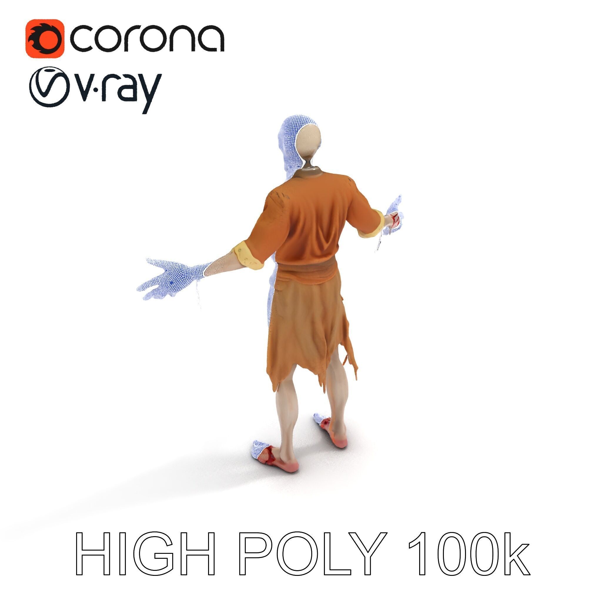 Zombie Sharman D Model with Mixamo Compatible Rigging Low-poly 3D model_11