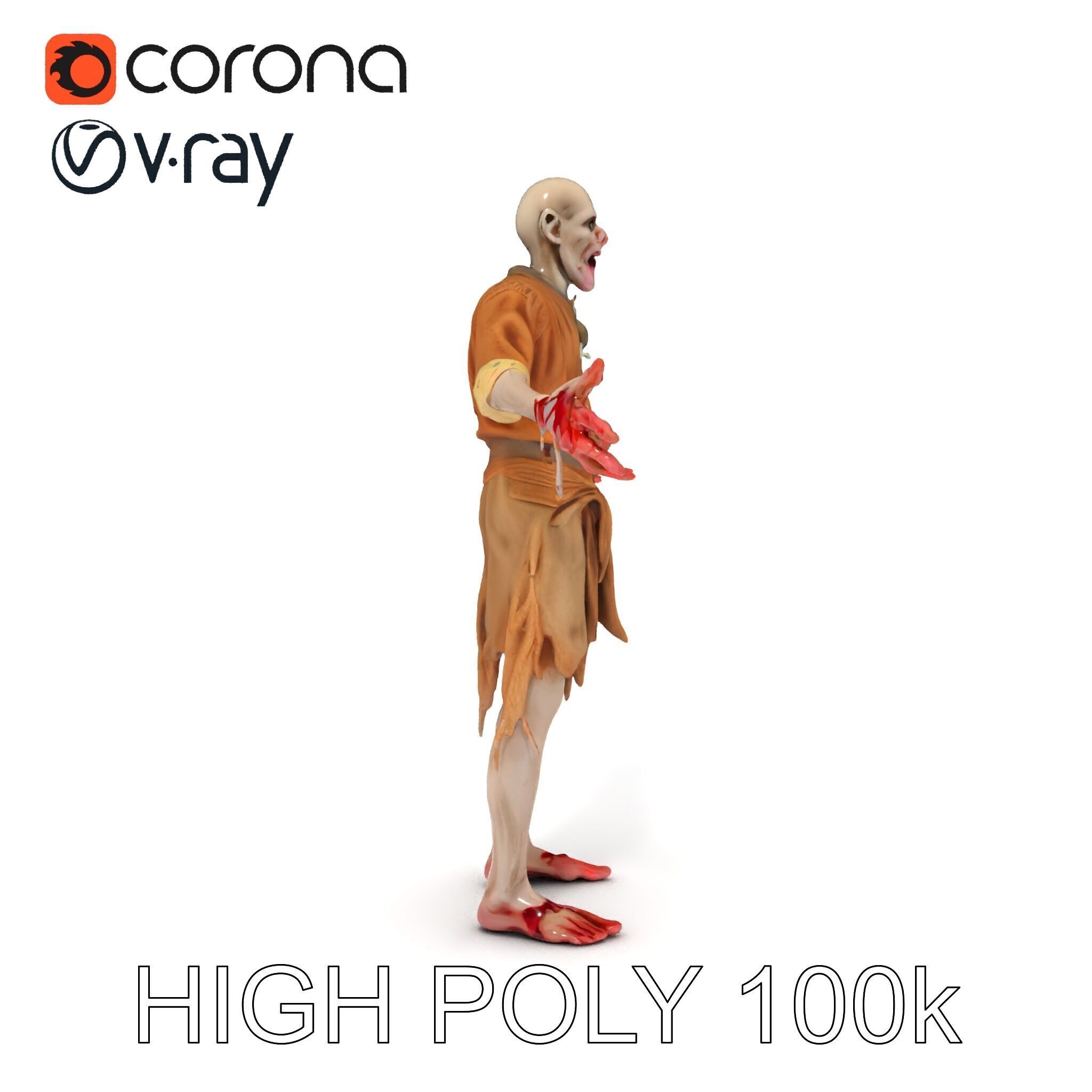 Zombie Sharman D Model with Mixamo Compatible Rigging Low-poly 3D model_8