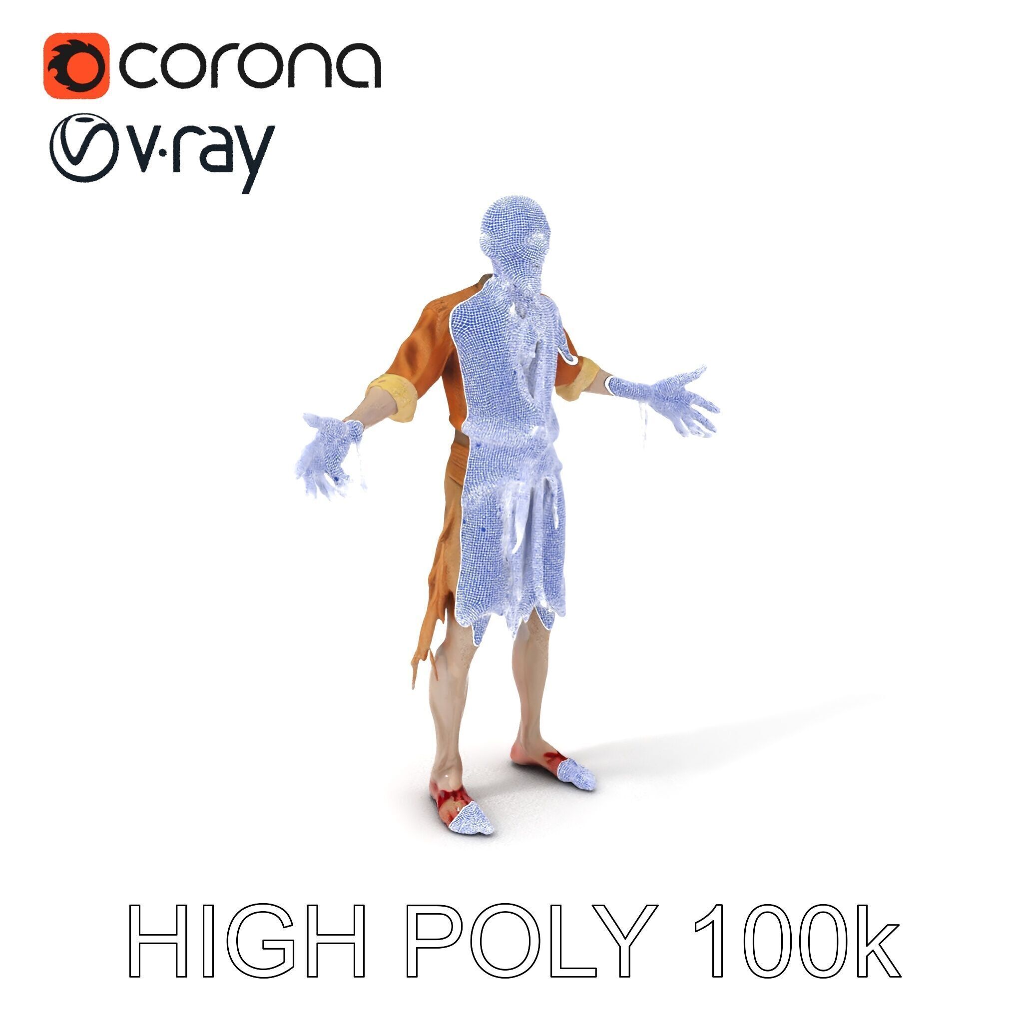 Zombie Sharman D Model with Mixamo Compatible Rigging Low-poly 3D model_3