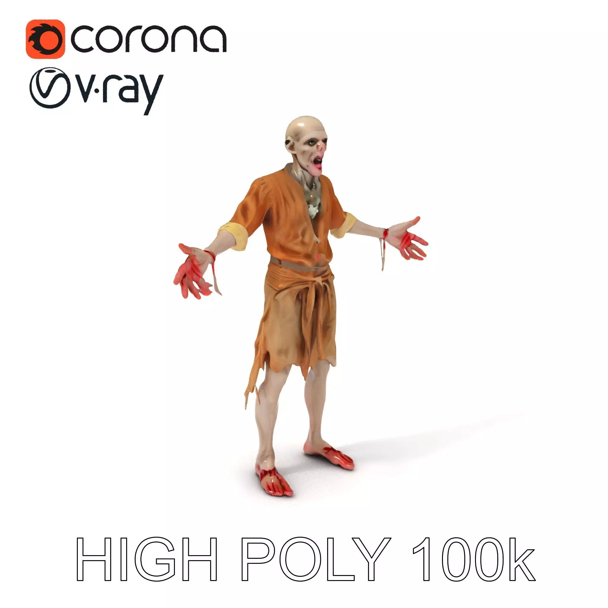 Zombie Sharman D Model with Mixamo Compatible Rigging Low-poly 3D model_0