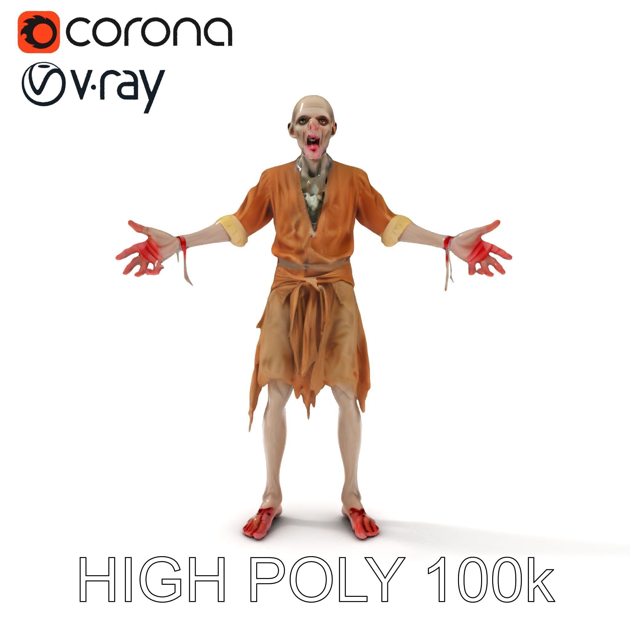 Zombie Sharman D Model with Mixamo Compatible Rigging Low-poly 3D model_14
