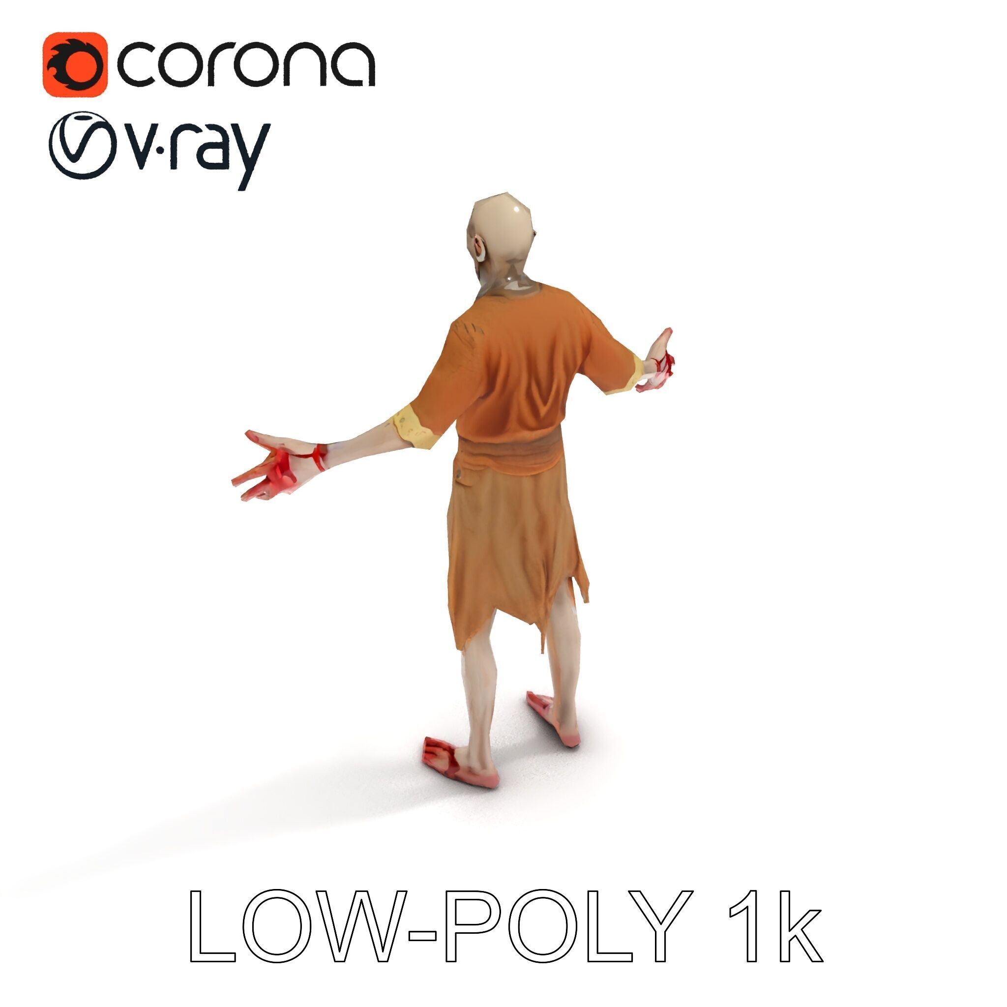 Zombie Sharman D Model with Mixamo Compatible Rigging Low-poly 3D model_26