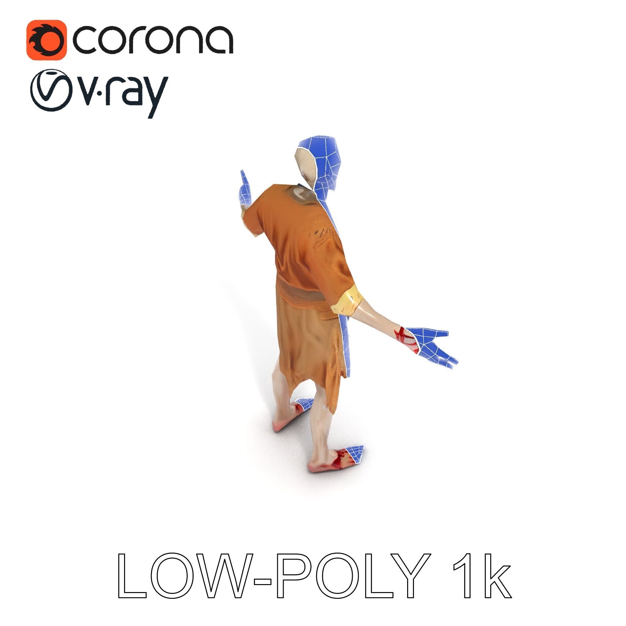 Zombie Sharman D Model with Mixamo Compatible Rigging Low-poly 3D model_31