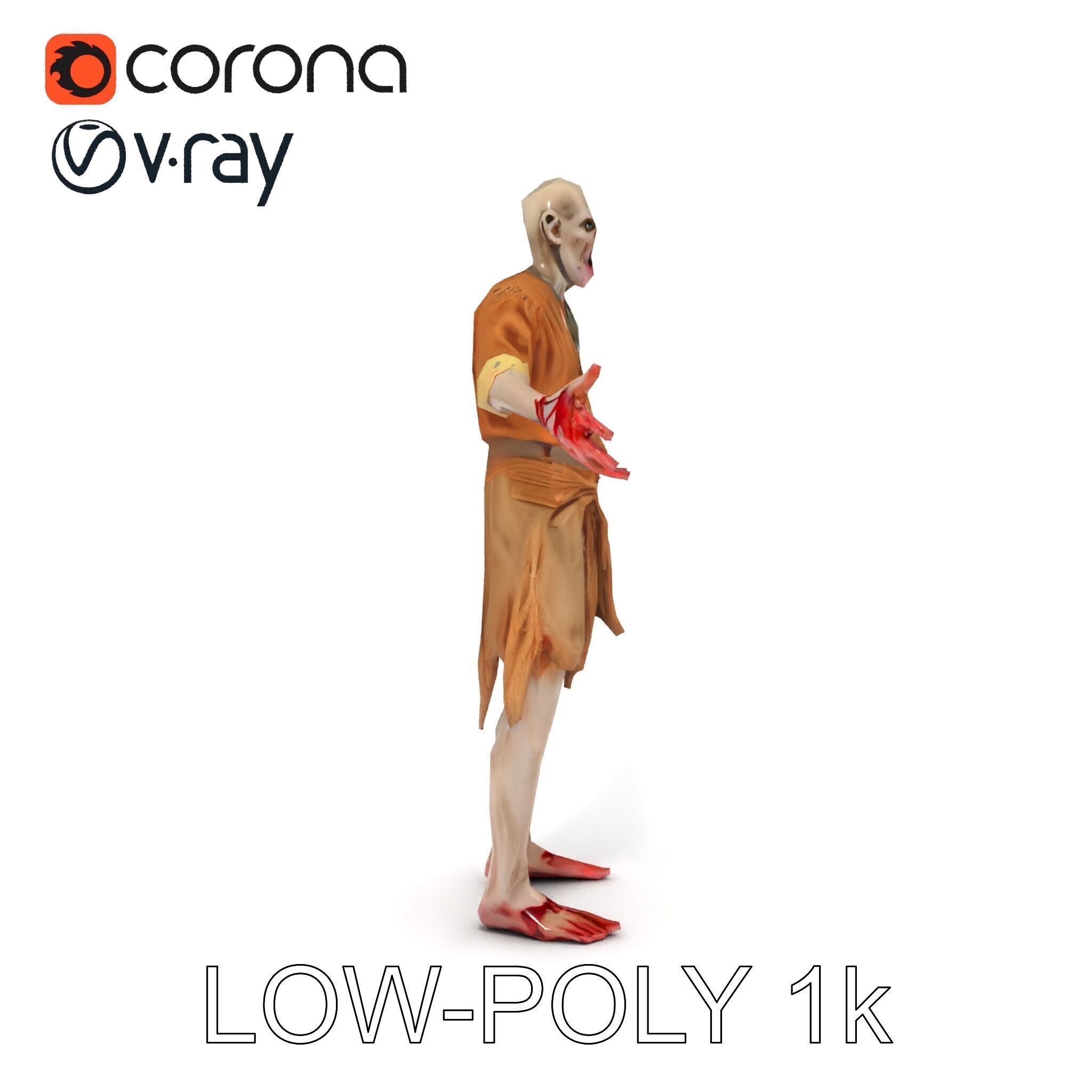 Zombie Sharman D Model with Mixamo Compatible Rigging Low-poly 3D model_18