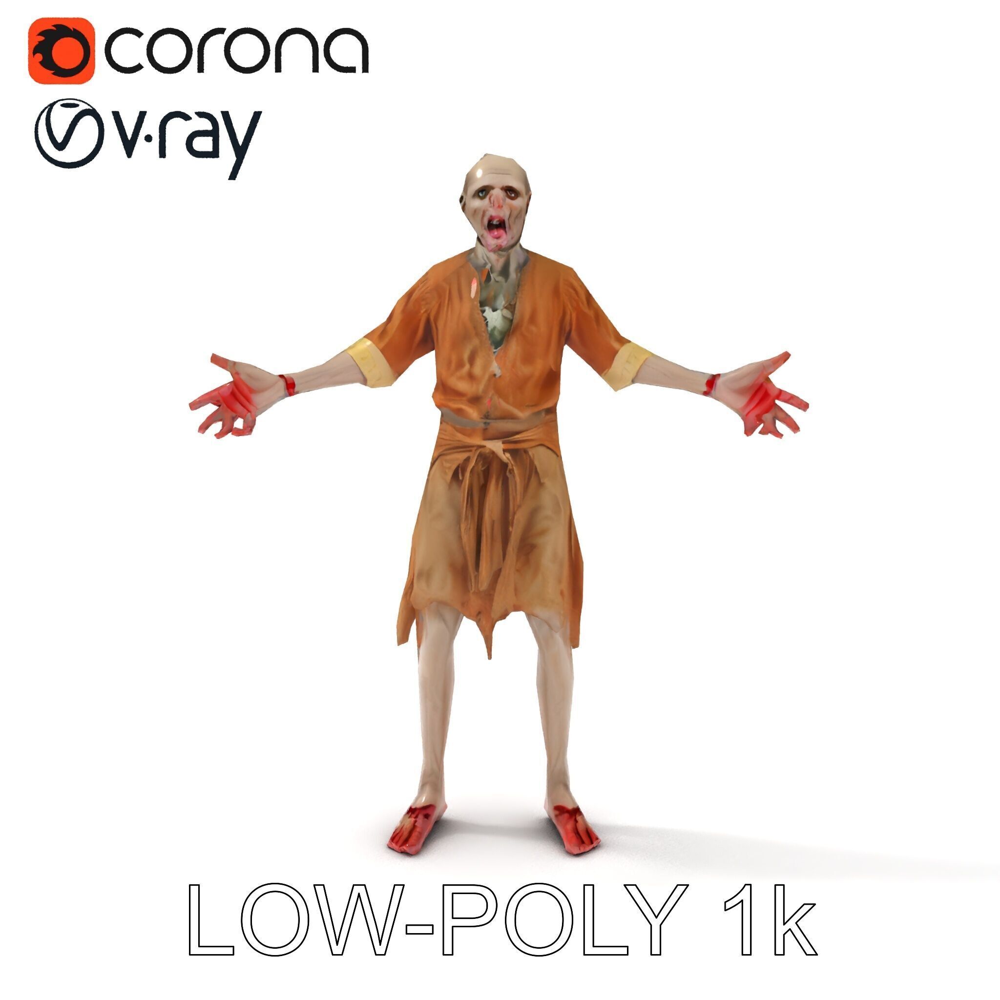 Zombie Sharman D Model with Mixamo Compatible Rigging Low-poly 3D model_13