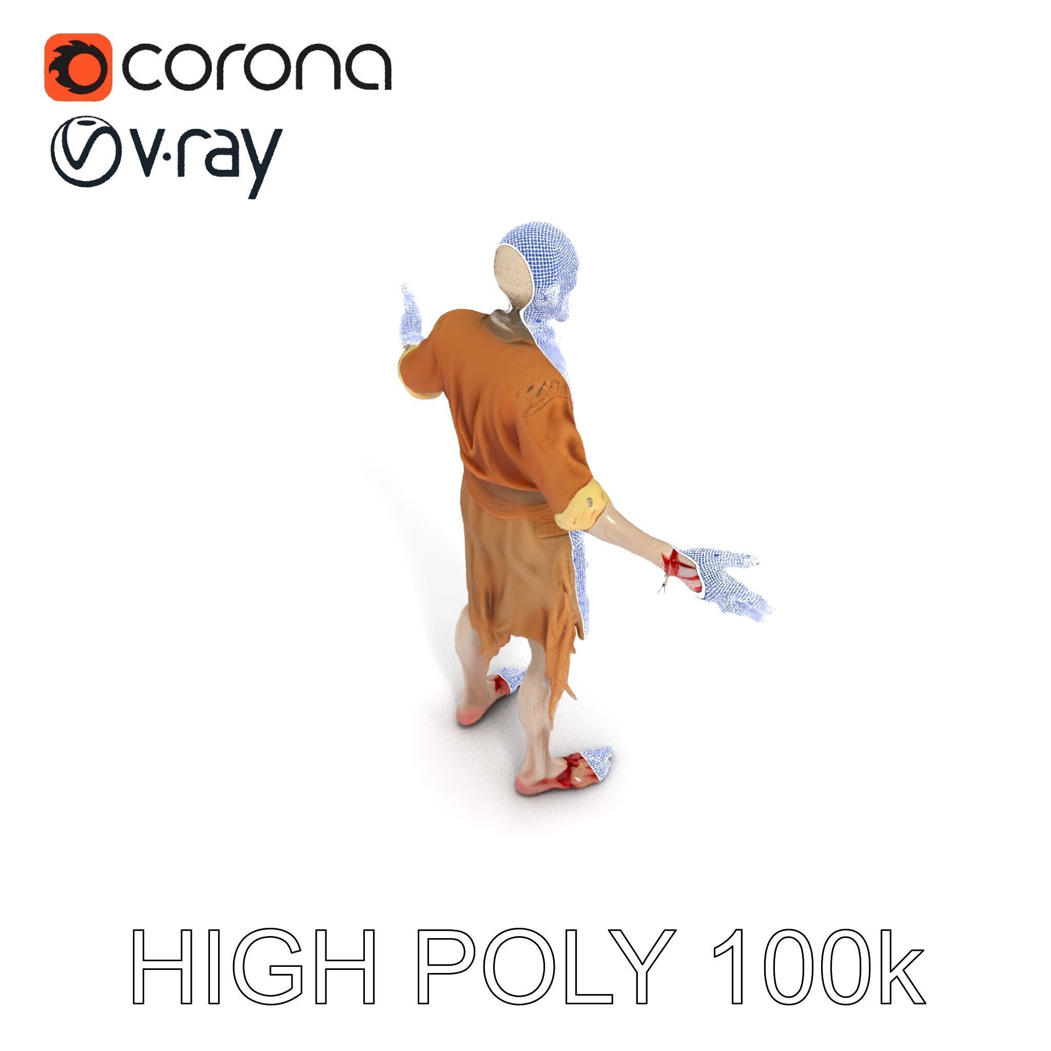 Zombie Sharman D Model with Mixamo Compatible Rigging Low-poly 3D model_27