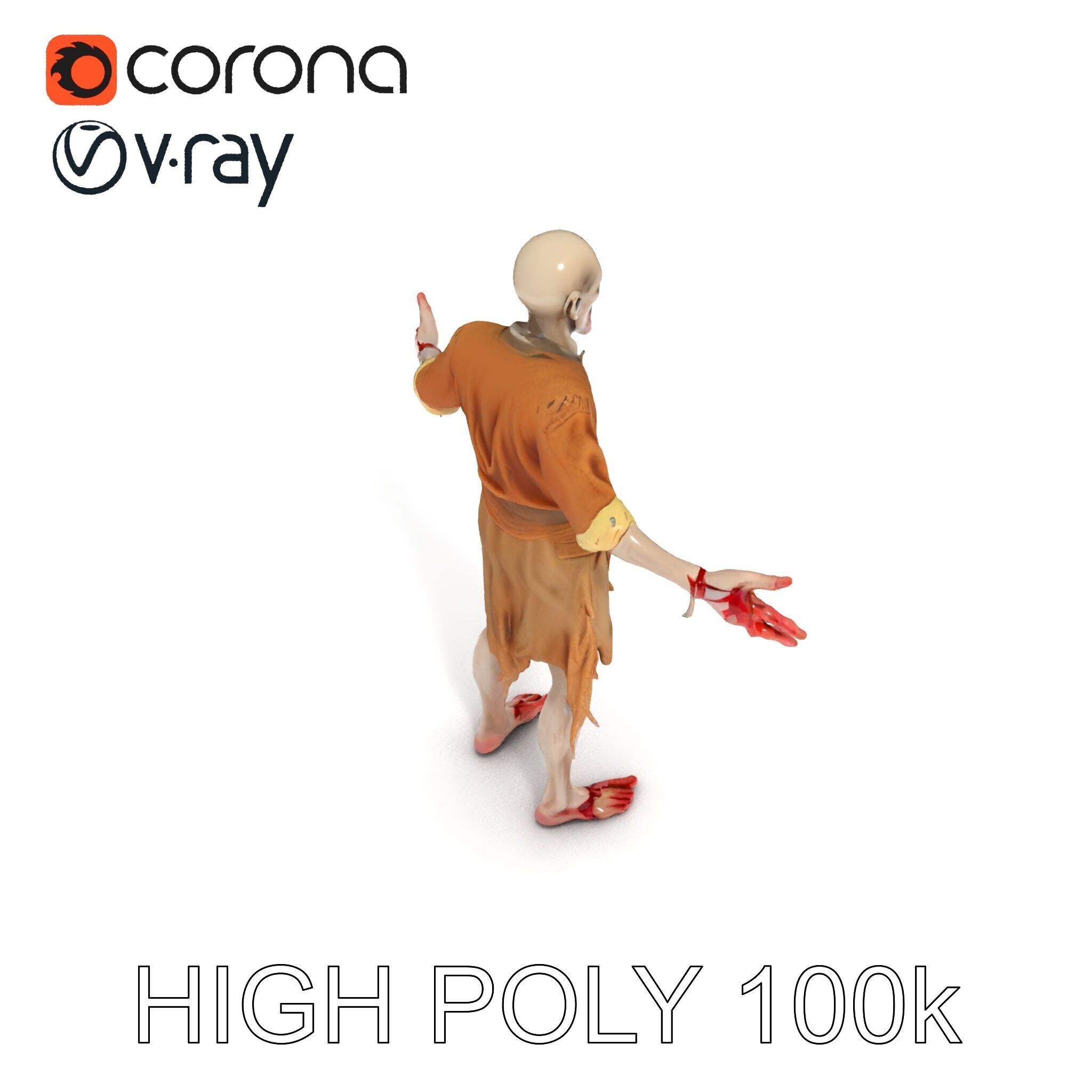 Zombie Sharman D Model with Mixamo Compatible Rigging Low-poly 3D model_35