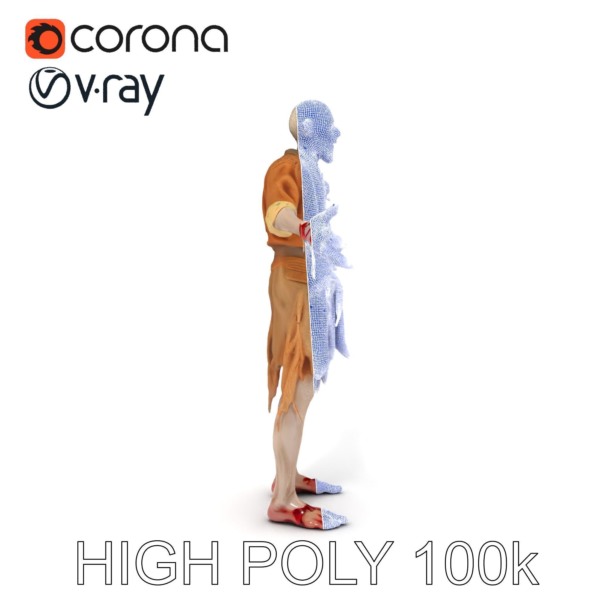 Zombie Sharman D Model with Mixamo Compatible Rigging Low-poly 3D model_19