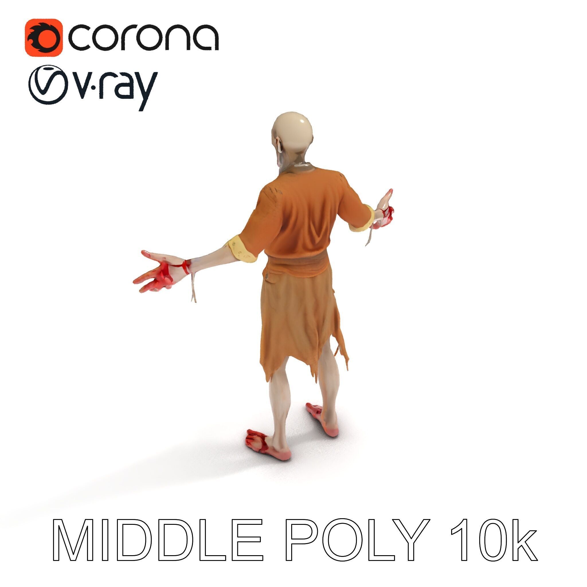 Zombie Sharman D Model with Mixamo Compatible Rigging Low-poly 3D model_20