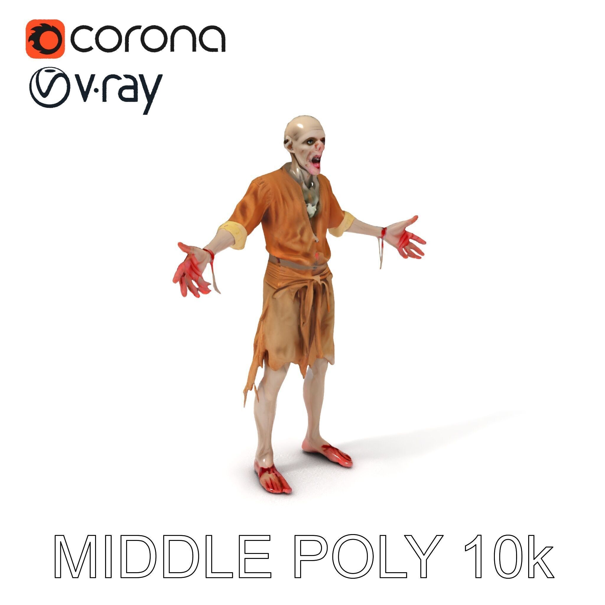 Zombie Sharman D Model with Mixamo Compatible Rigging Low-poly 3D model_17