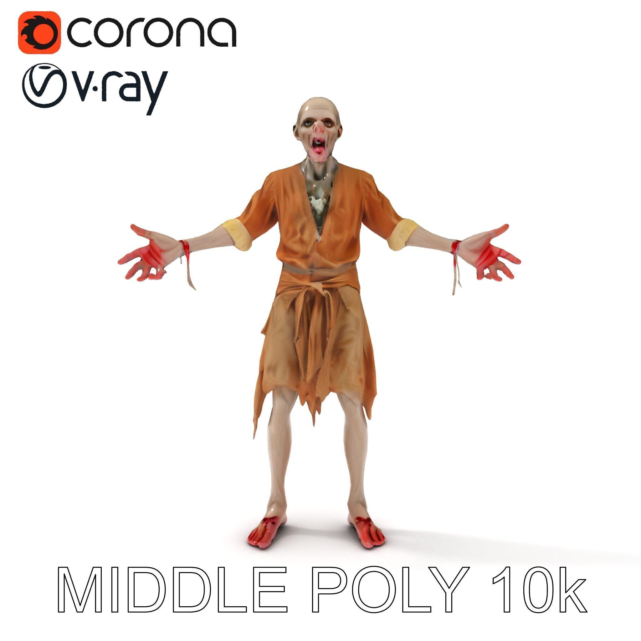 Zombie Sharman D Model with Mixamo Compatible Rigging Low-poly 3D model_33