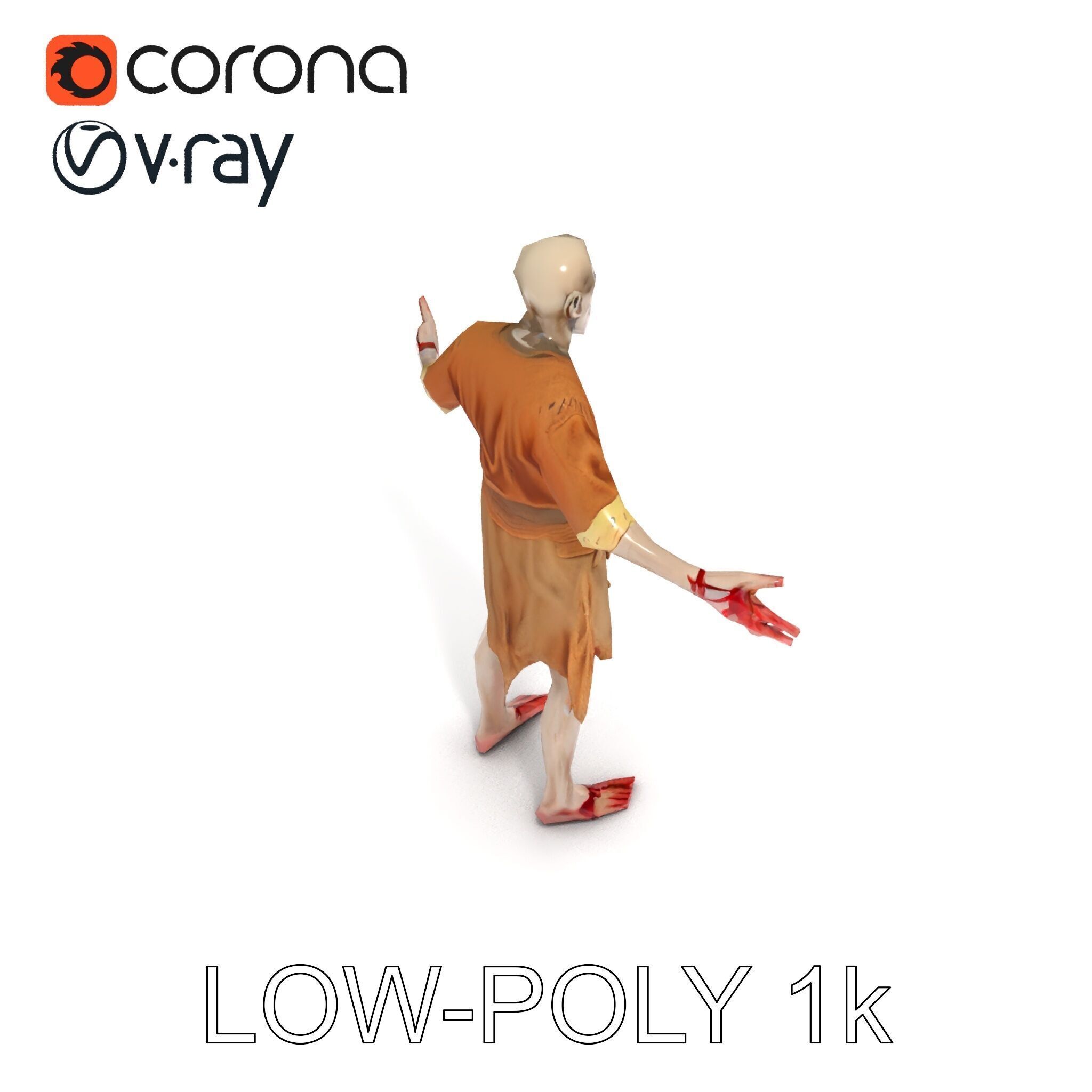 Zombie Sharman D Model with Mixamo Compatible Rigging Low-poly 3D model_16