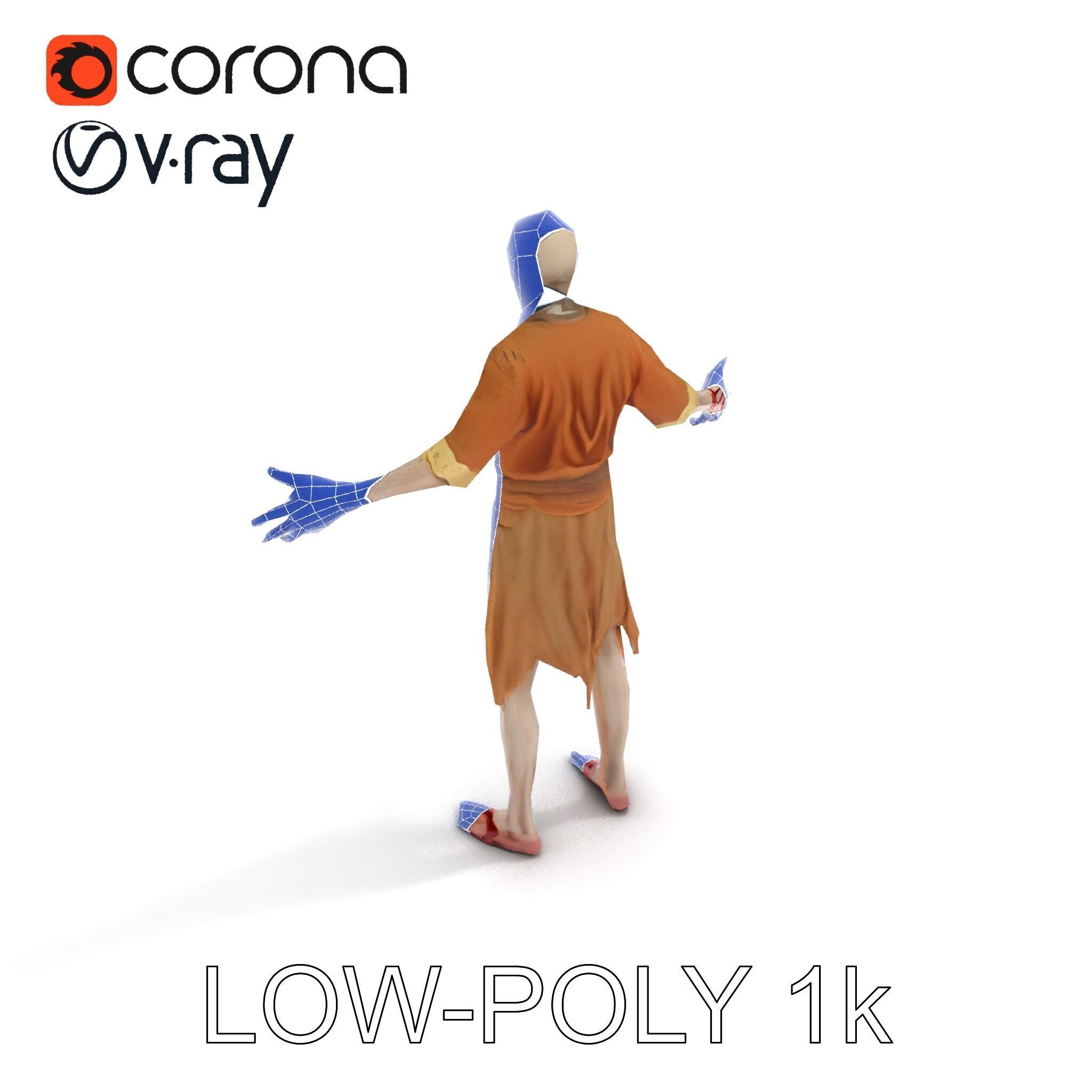 Zombie Sharman D Model with Mixamo Compatible Rigging Low-poly 3D model_34