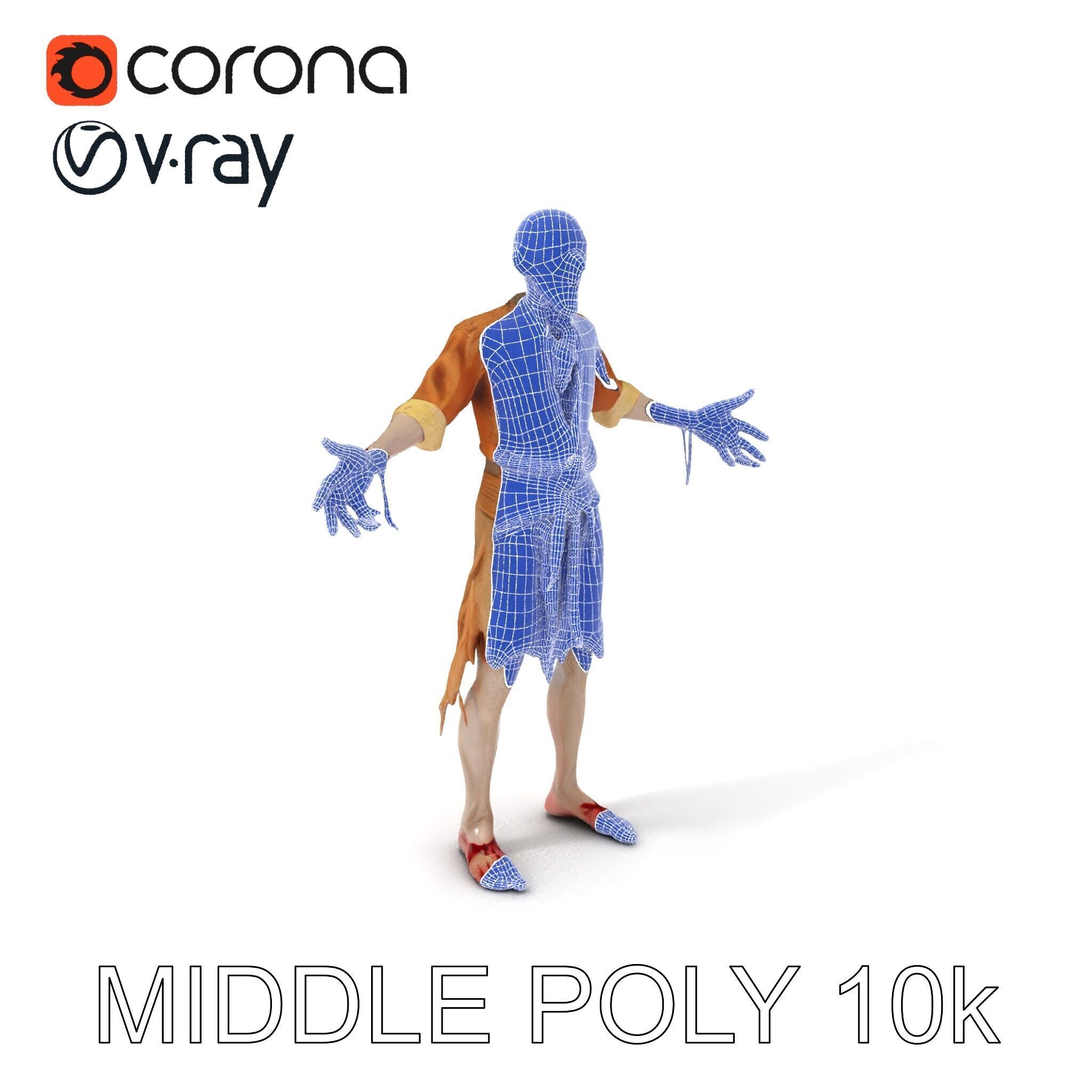 Zombie Sharman D Model with Mixamo Compatible Rigging Low-poly 3D model_28