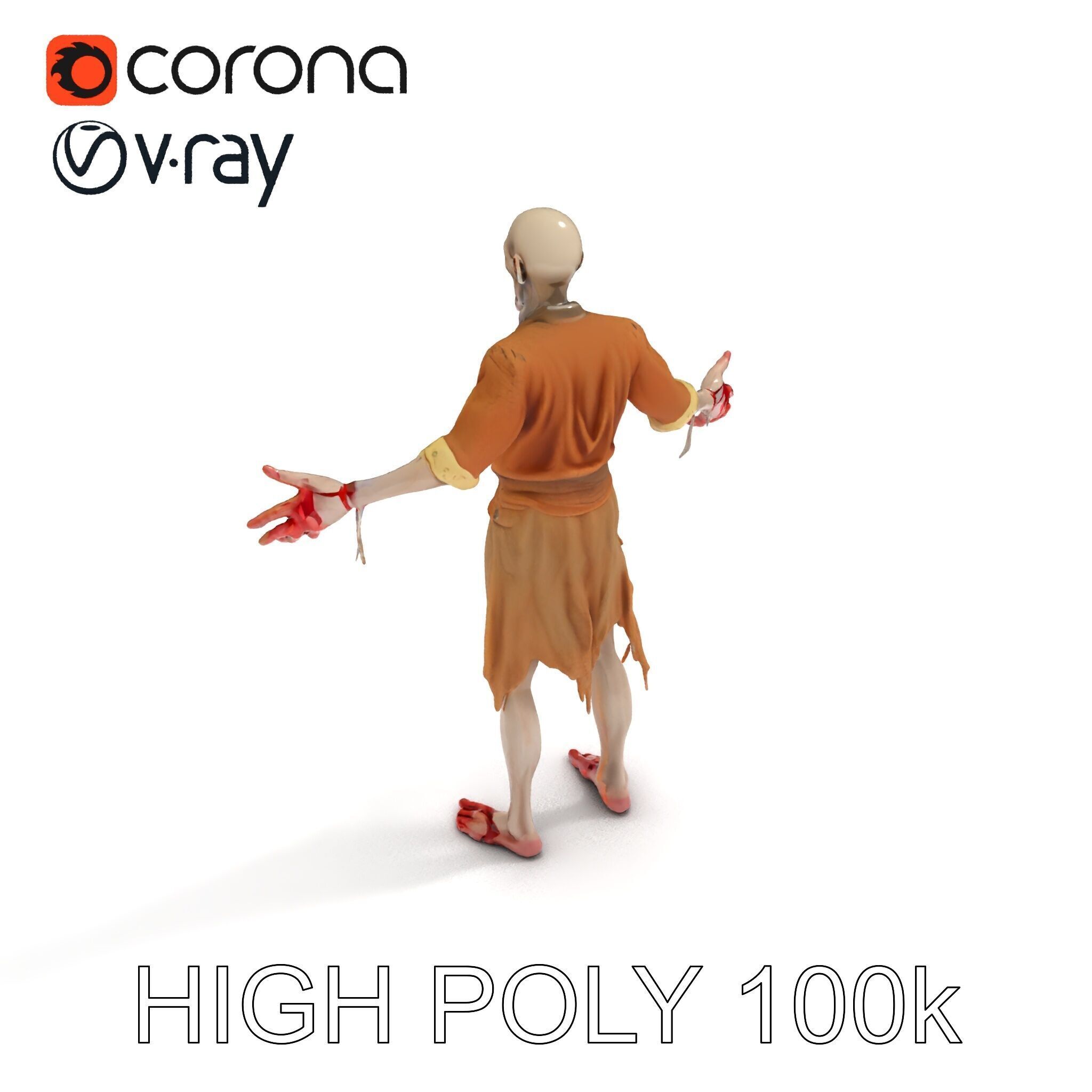 Zombie Sharman D Model with Mixamo Compatible Rigging Low-poly 3D model_24