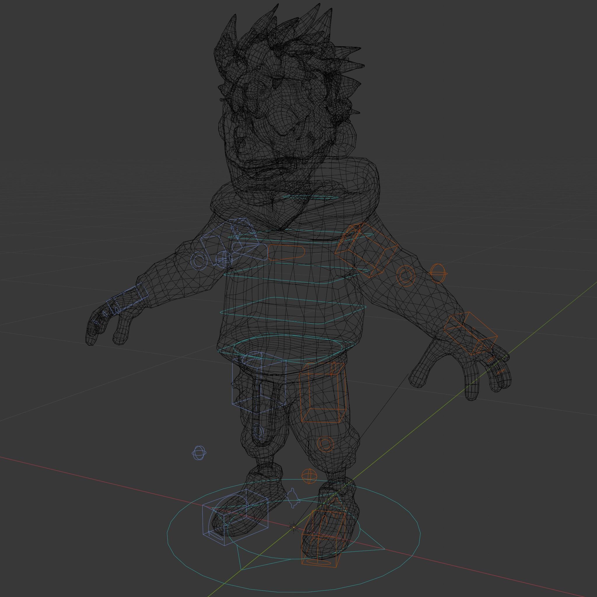 Zany Zombie Character with Blue Hair in Casual Attire Low-poly 3D model_29
