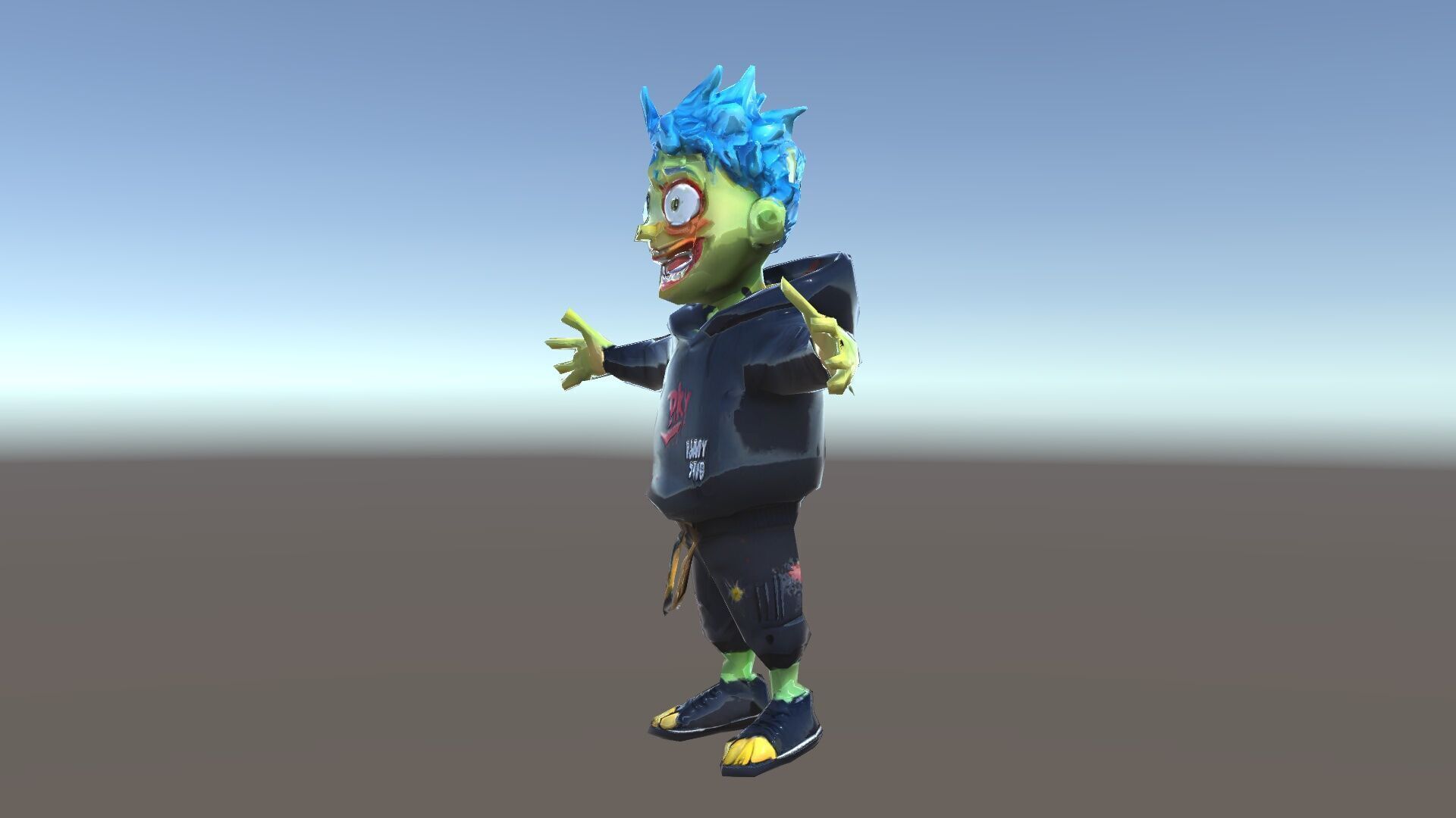 Zany Zombie Character with Blue Hair in Casual Attire Low-poly 3D model_18