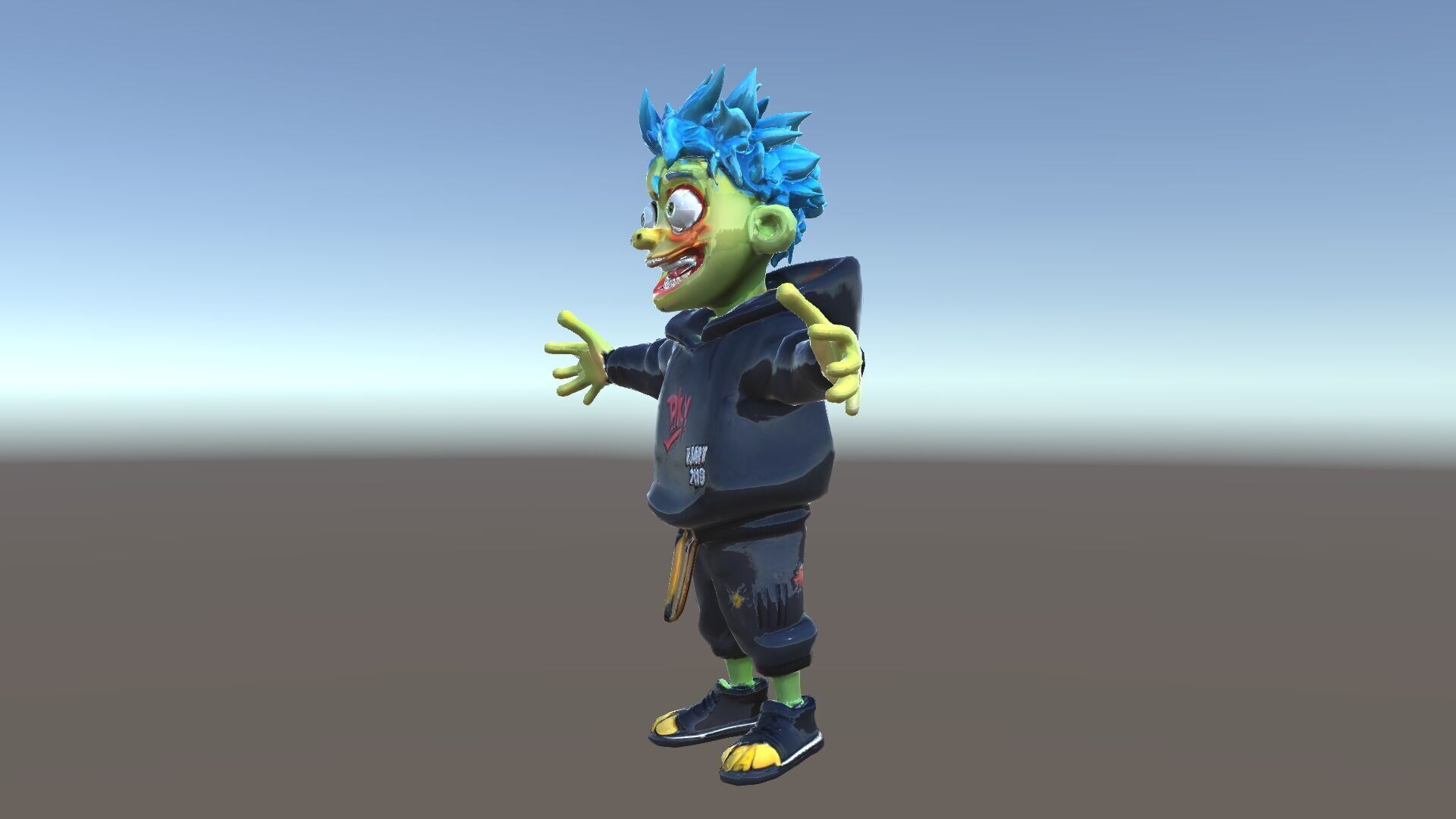 Zany Zombie Character with Blue Hair in Casual Attire Low-poly 3D model_17
