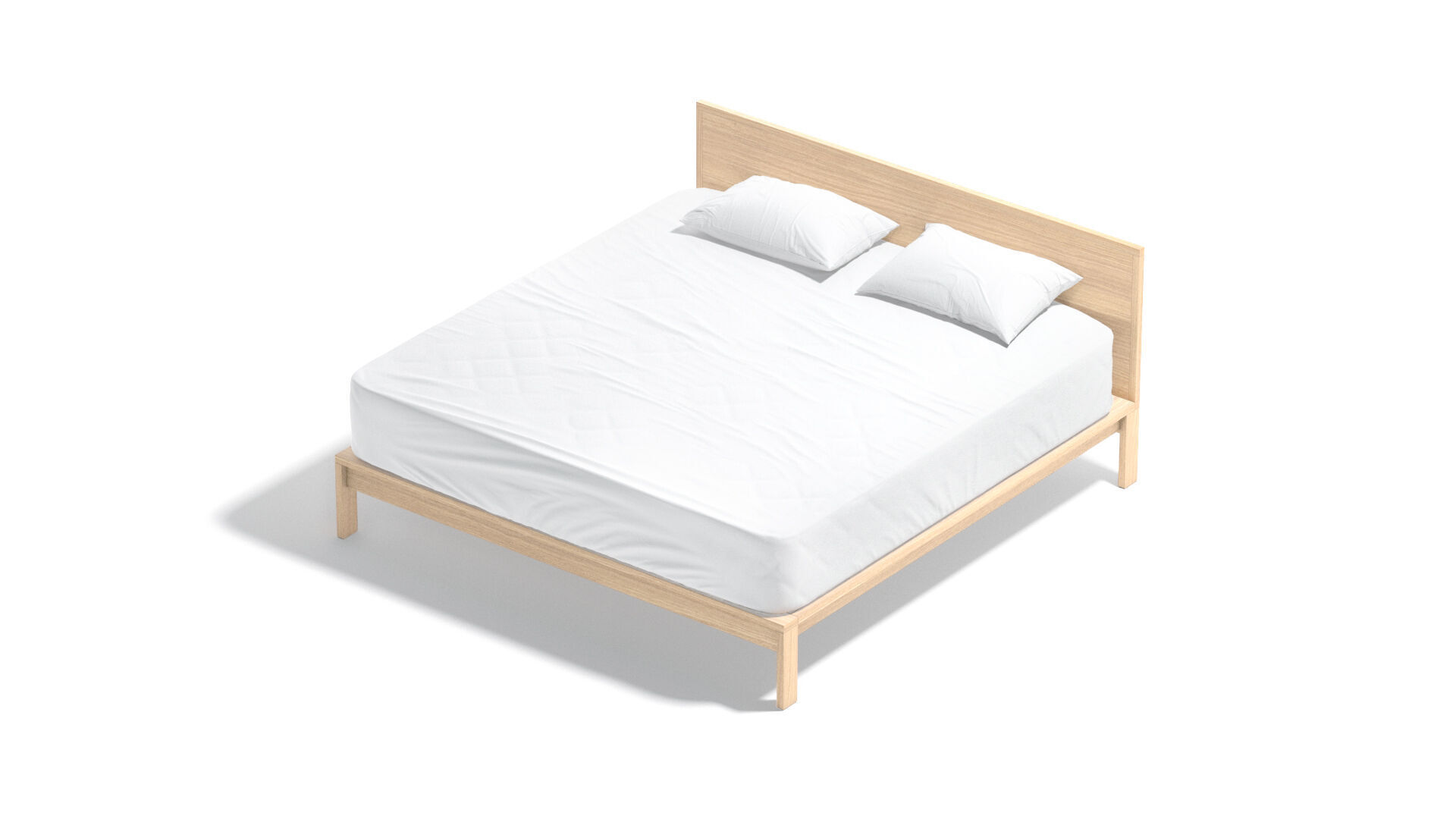 White Wooden Double Bed - bedding with pillow and mattress 3D model_4