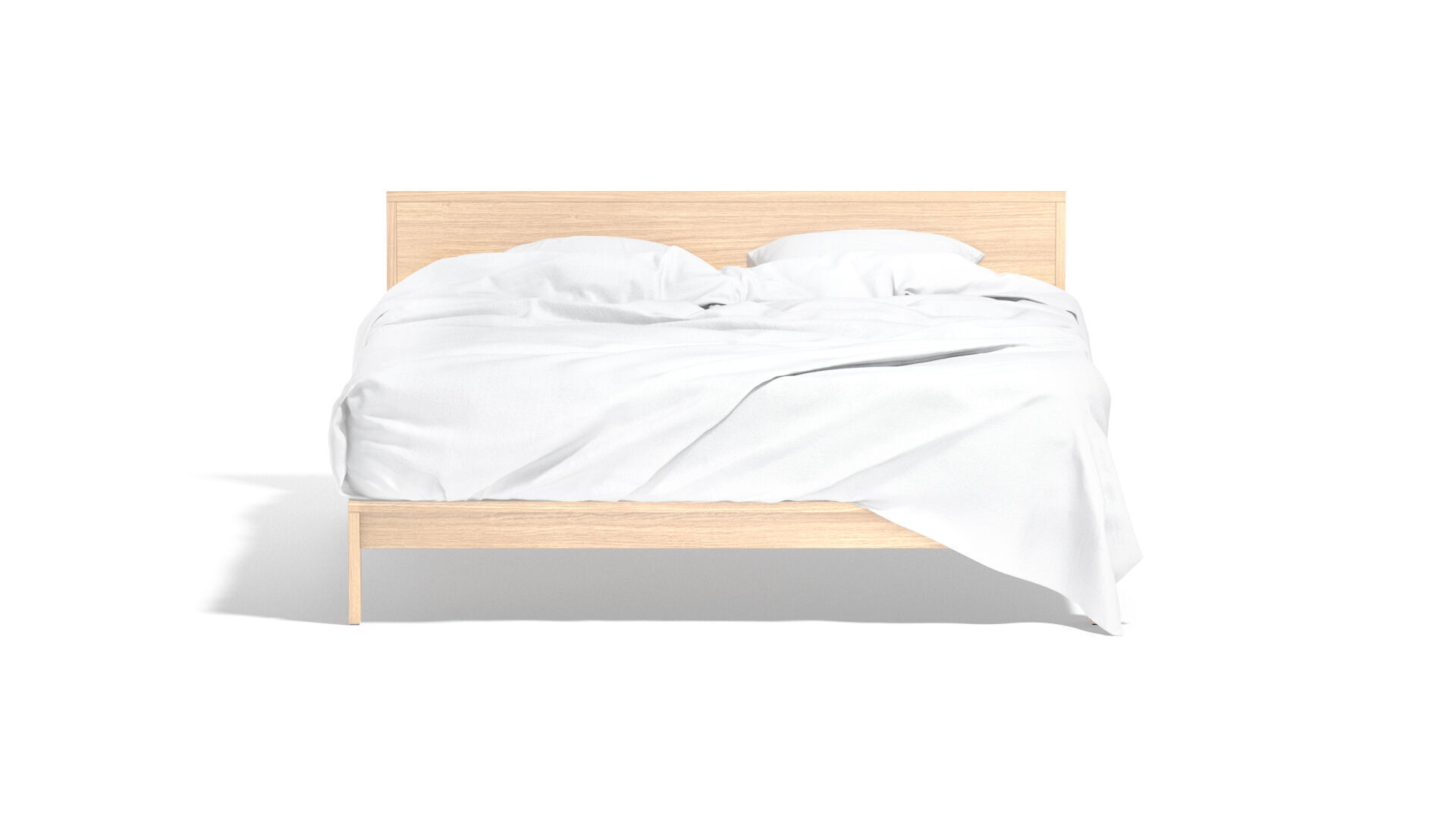 White Wooden Double Bed - bedding with pillow and mattress 3D model_2