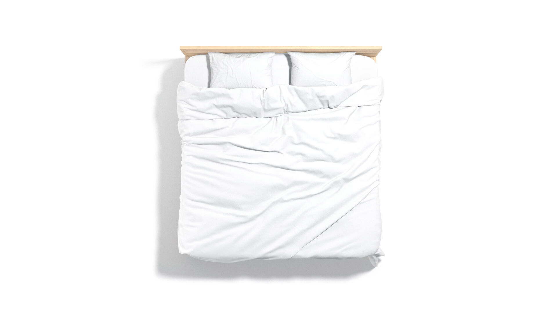 White Wooden Double Bed - bedding with pillow and mattress 3D model_5