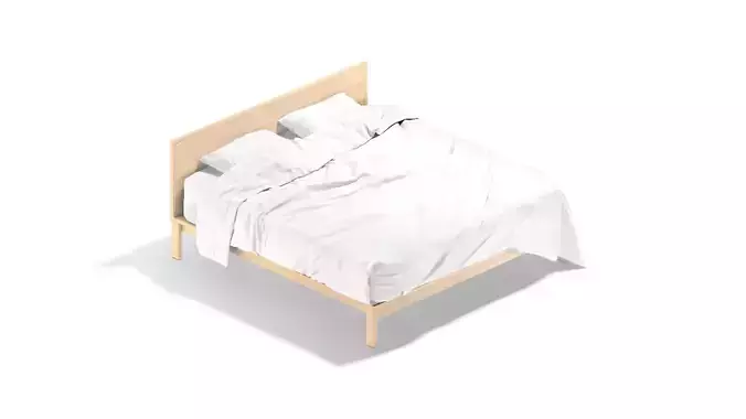White Wooden Double Bed - bedding with pillow and mattress