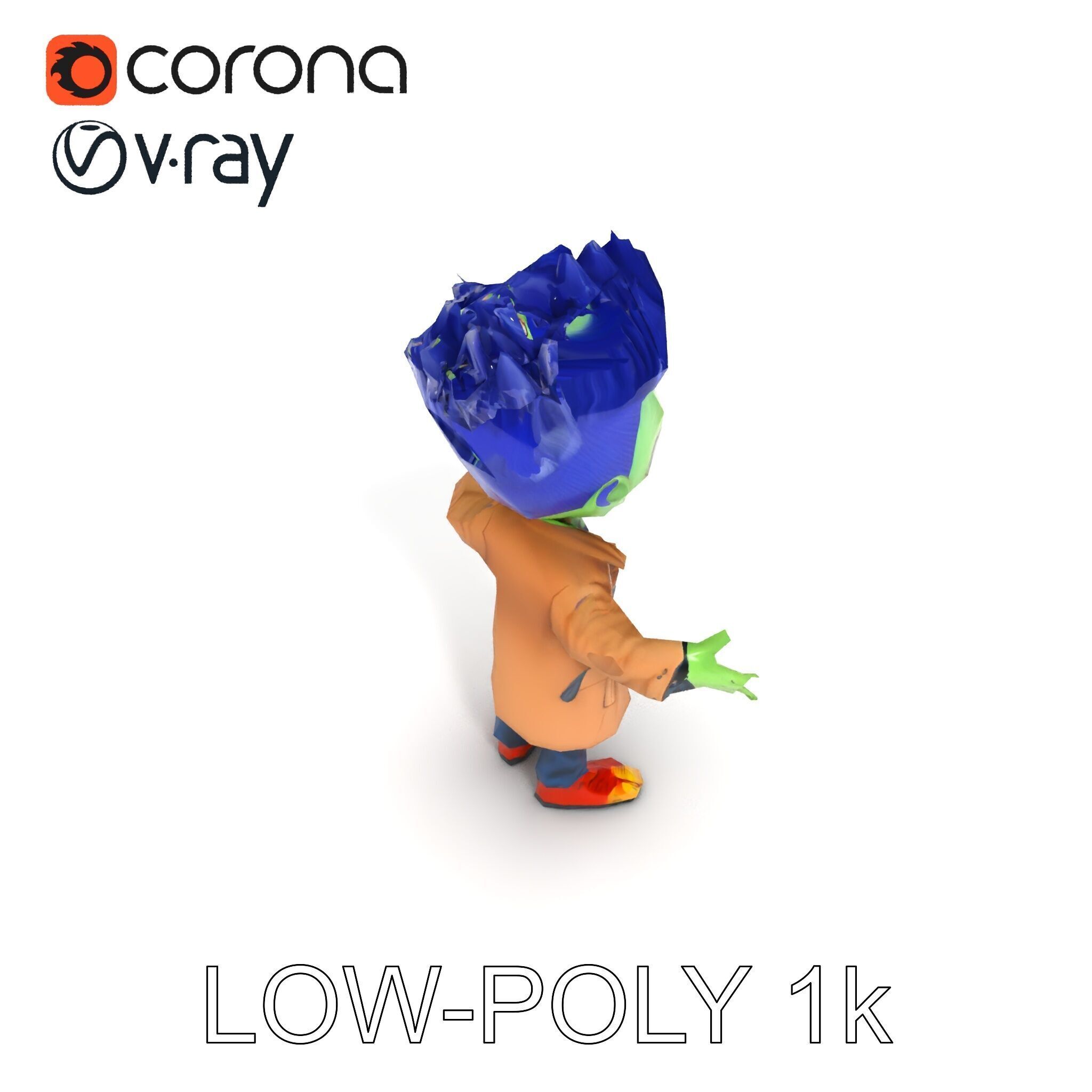 Cartoon Zombie Investigator with Blue Hair and Trench Coat Low-poly 3D model_21