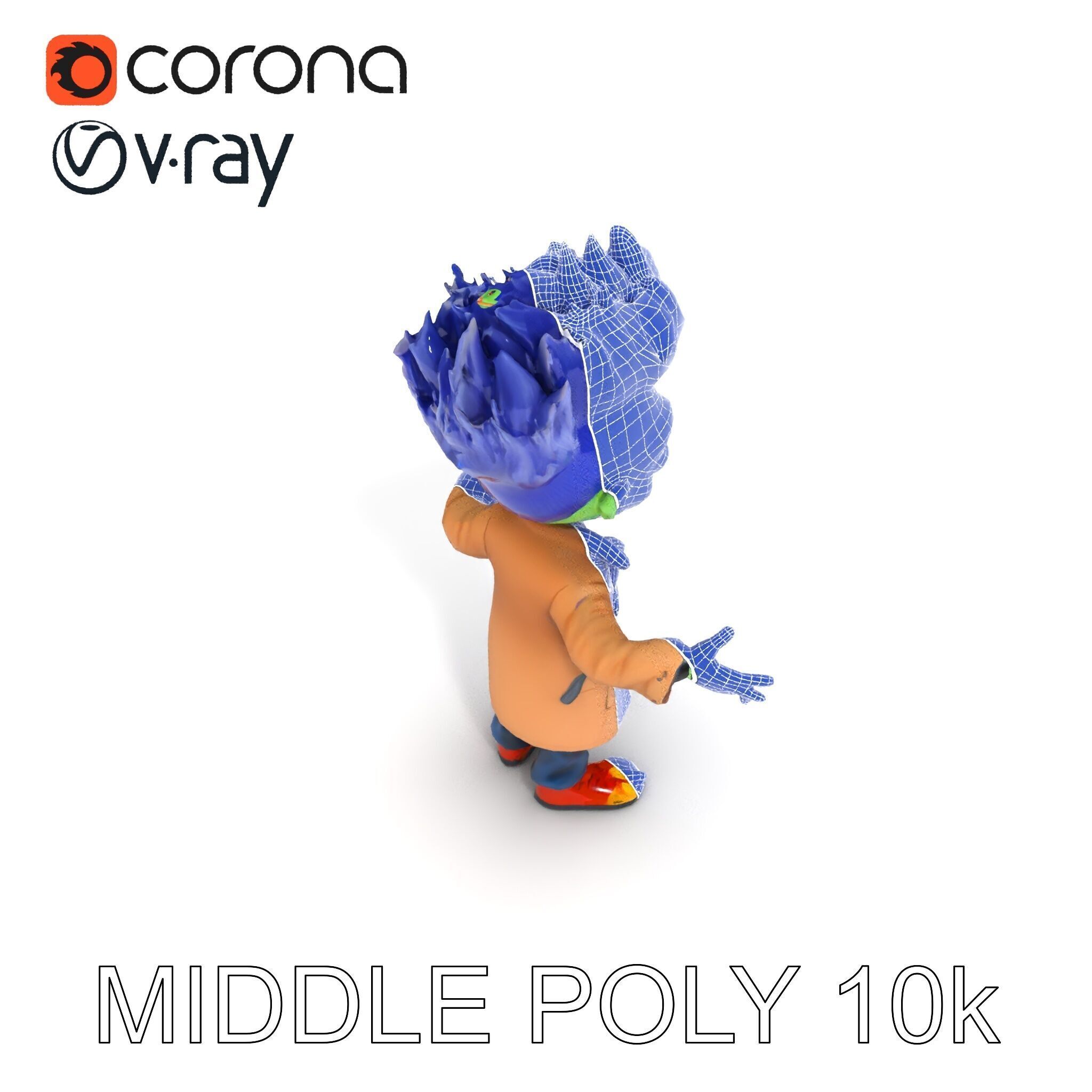 Cartoon Zombie Investigator with Blue Hair and Trench Coat Low-poly 3D model_9