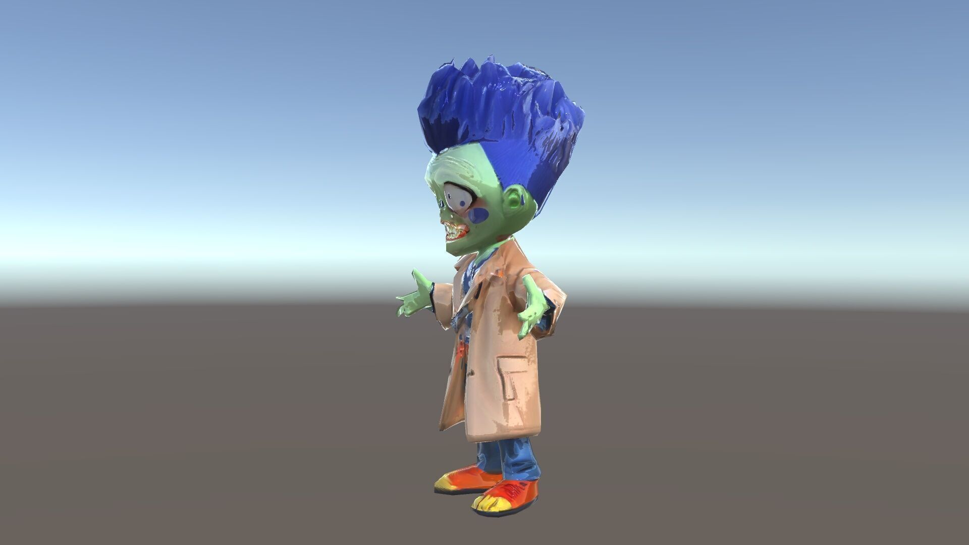 Cartoon Zombie Investigator with Blue Hair and Trench Coat Low-poly 3D model_15