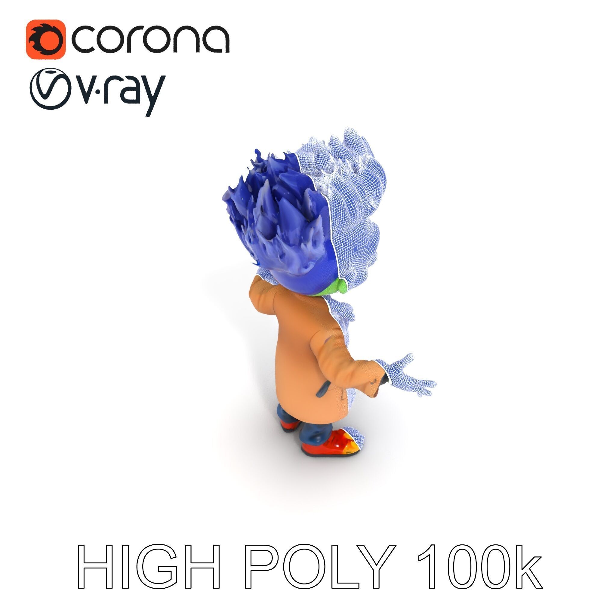 Cartoon Zombie Investigator with Blue Hair and Trench Coat Low-poly 3D model_27