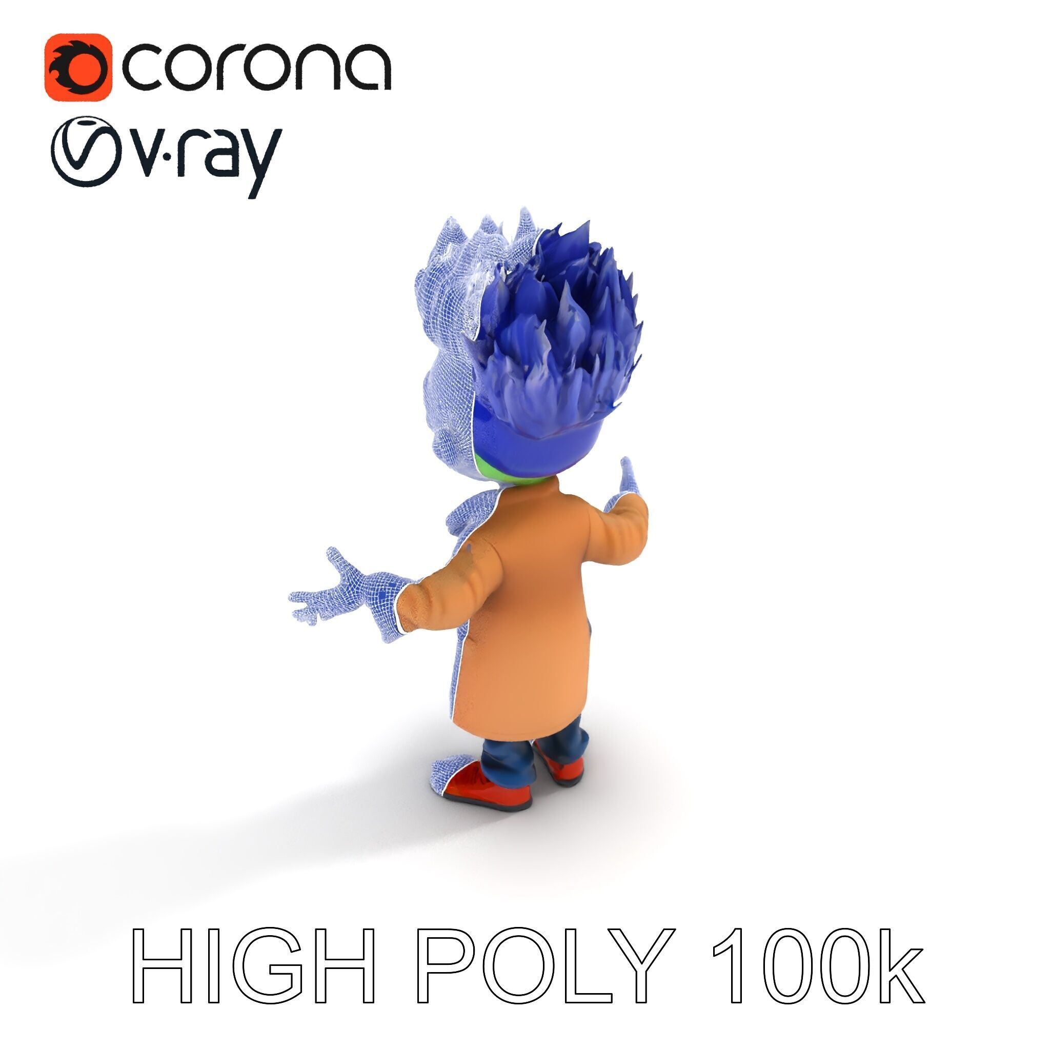 Cartoon Zombie Investigator with Blue Hair and Trench Coat Low-poly 3D model_13