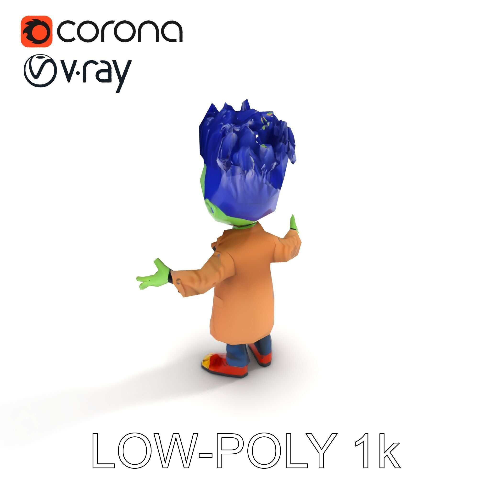 Cartoon Zombie Investigator with Blue Hair and Trench Coat Low-poly 3D model_10