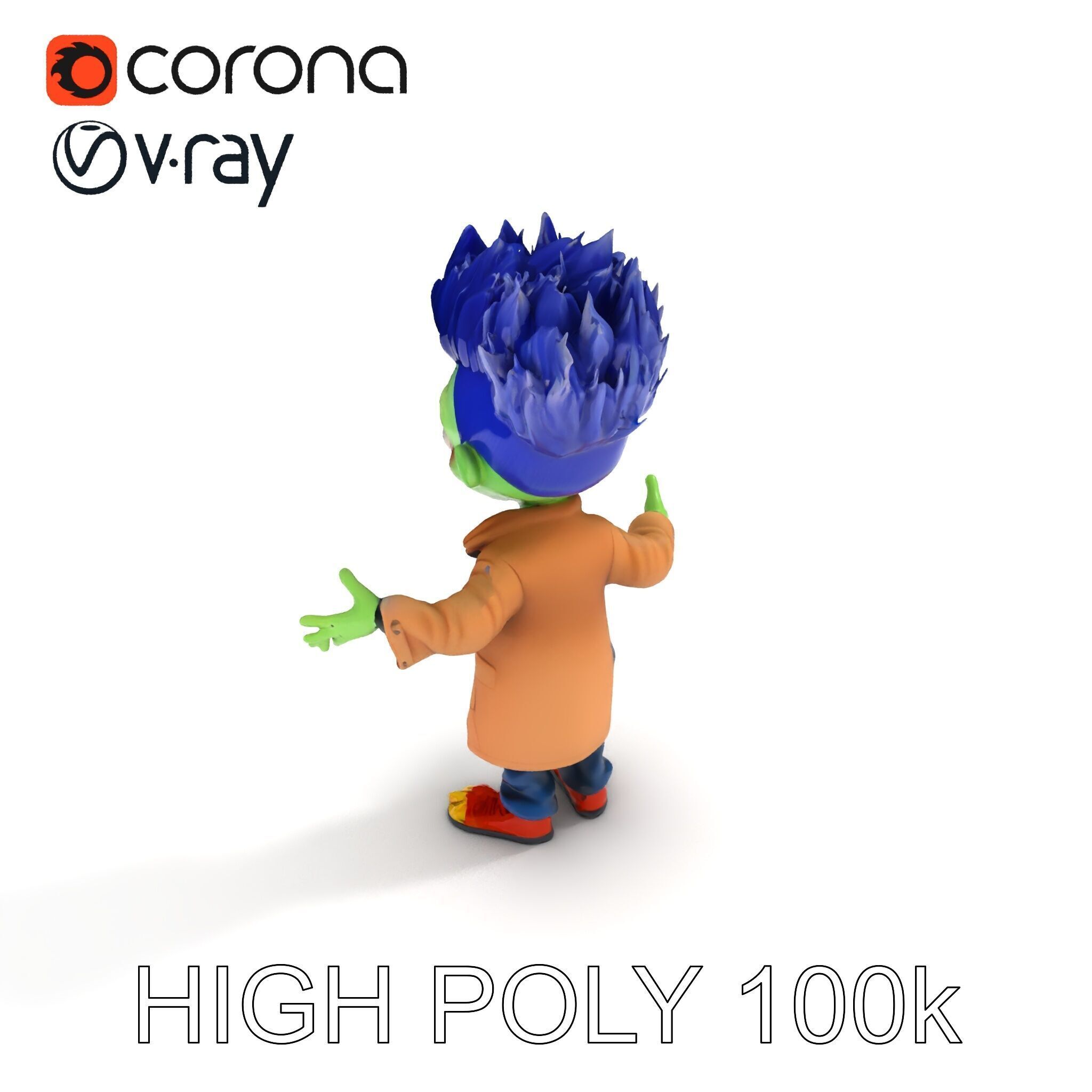 Cartoon Zombie Investigator with Blue Hair and Trench Coat Low-poly 3D model_22