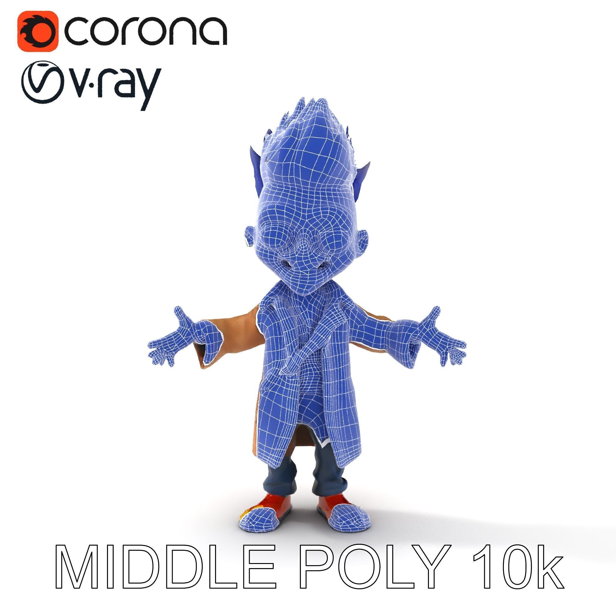 Cartoon Zombie Investigator with Blue Hair and Trench Coat Low-poly 3D model_20