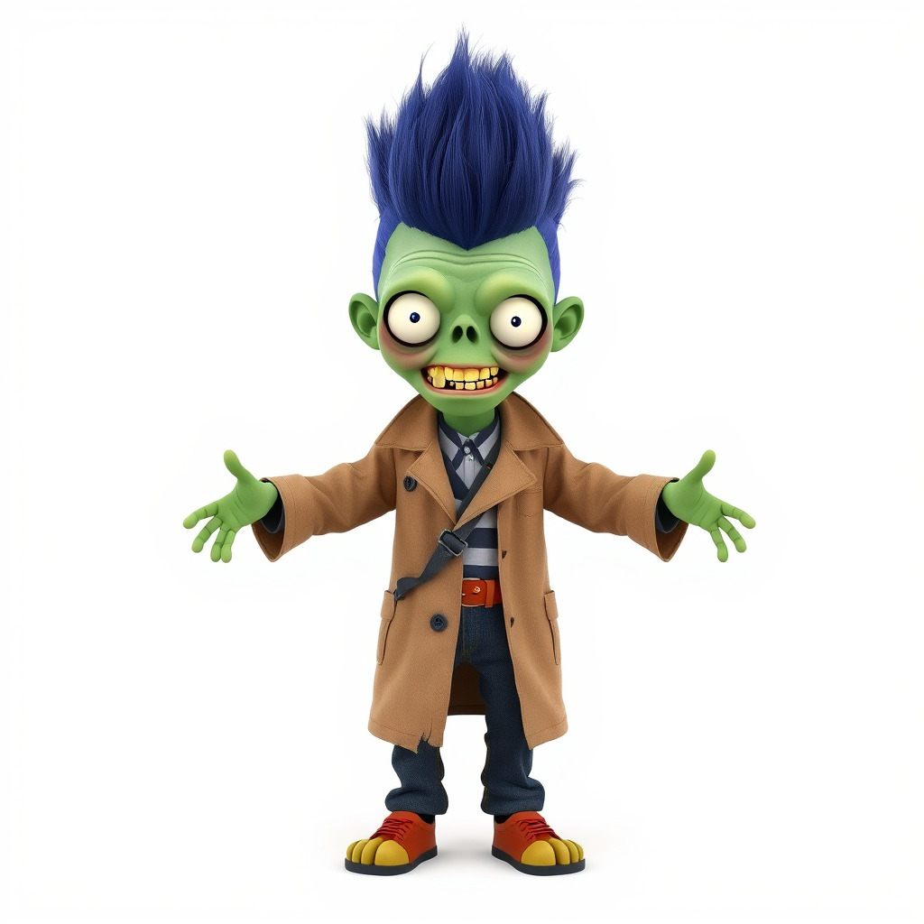 Cartoon Zombie Investigator with Blue Hair and Trench Coat Low-poly 3D model_4