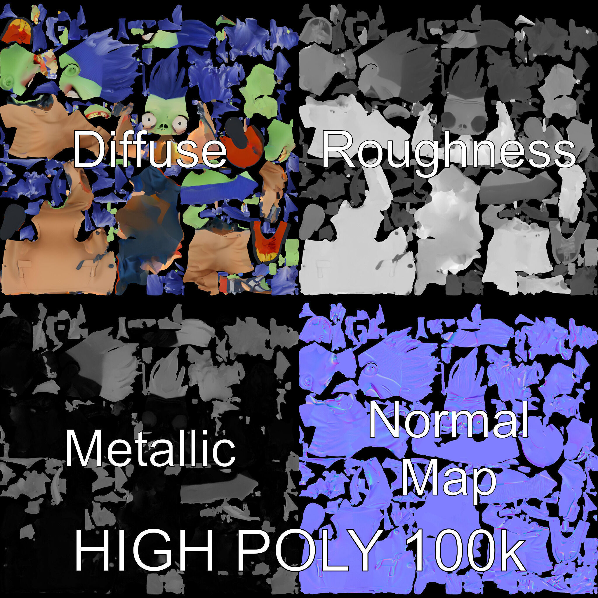 Cartoon Zombie Investigator with Blue Hair and Trench Coat Low-poly 3D model_2