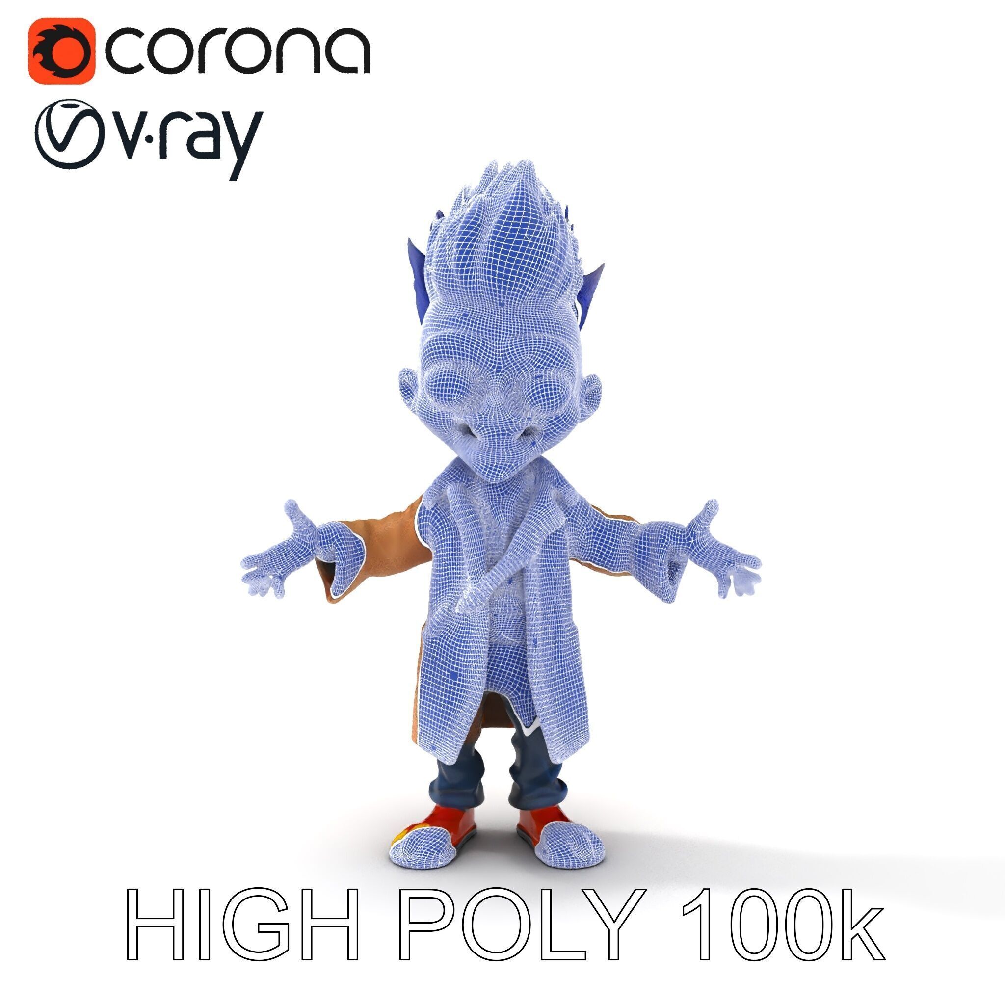 Cartoon Zombie Investigator with Blue Hair and Trench Coat Low-poly 3D model_19