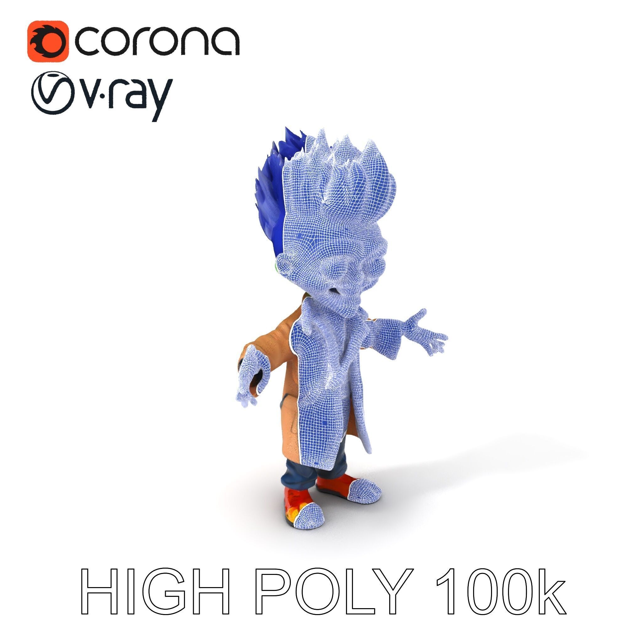 Cartoon Zombie Investigator with Blue Hair and Trench Coat Low-poly 3D model_3