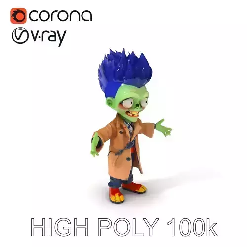 Cartoon Zombie Investigator with Blue Hair and Trench Coat Low-poly 3D model