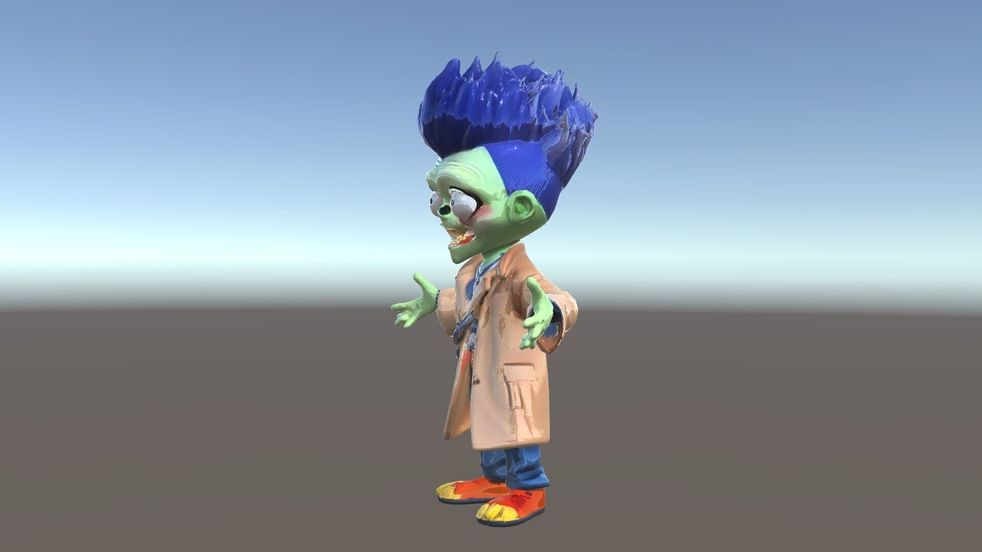 Cartoon Zombie Investigator with Blue Hair and Trench Coat Low-poly 3D model_33